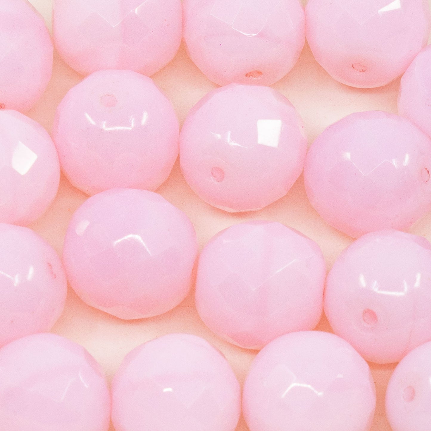 奥特莱斯 10 克多面圆形火抛光珠,14 x 14 毫米,蛋白石冷粉色 (72000),玻璃,捷克共和国