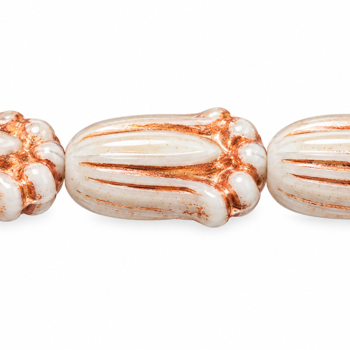 Tulip Flower Beads, White Copper Lined (02010-54307), Glass, Czech Republic
