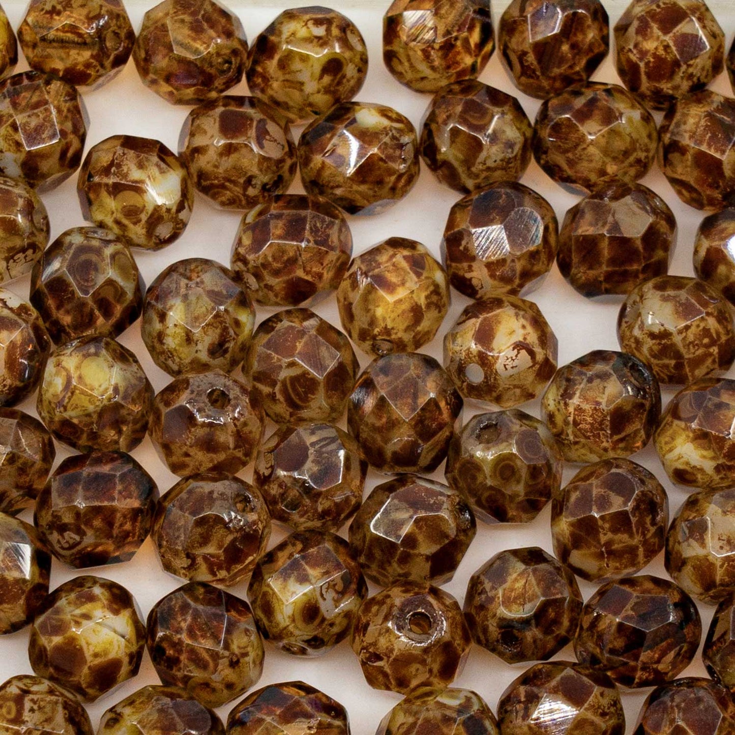 アウトレット 250g ファセットラウンドファイアポリッシュビーズ、8 x 8 mm、ミックスクリスタルホワイトトラバーチン(00030-81800)、ガラス、チェコ共和国