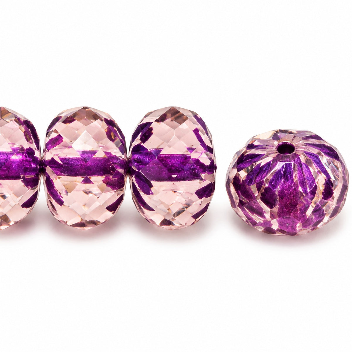 Spiral Rondelle Faceted Fire Polish Beads, Transparent Light Amethyst Purple Lined (20040-46420), Glass, Czech Republic