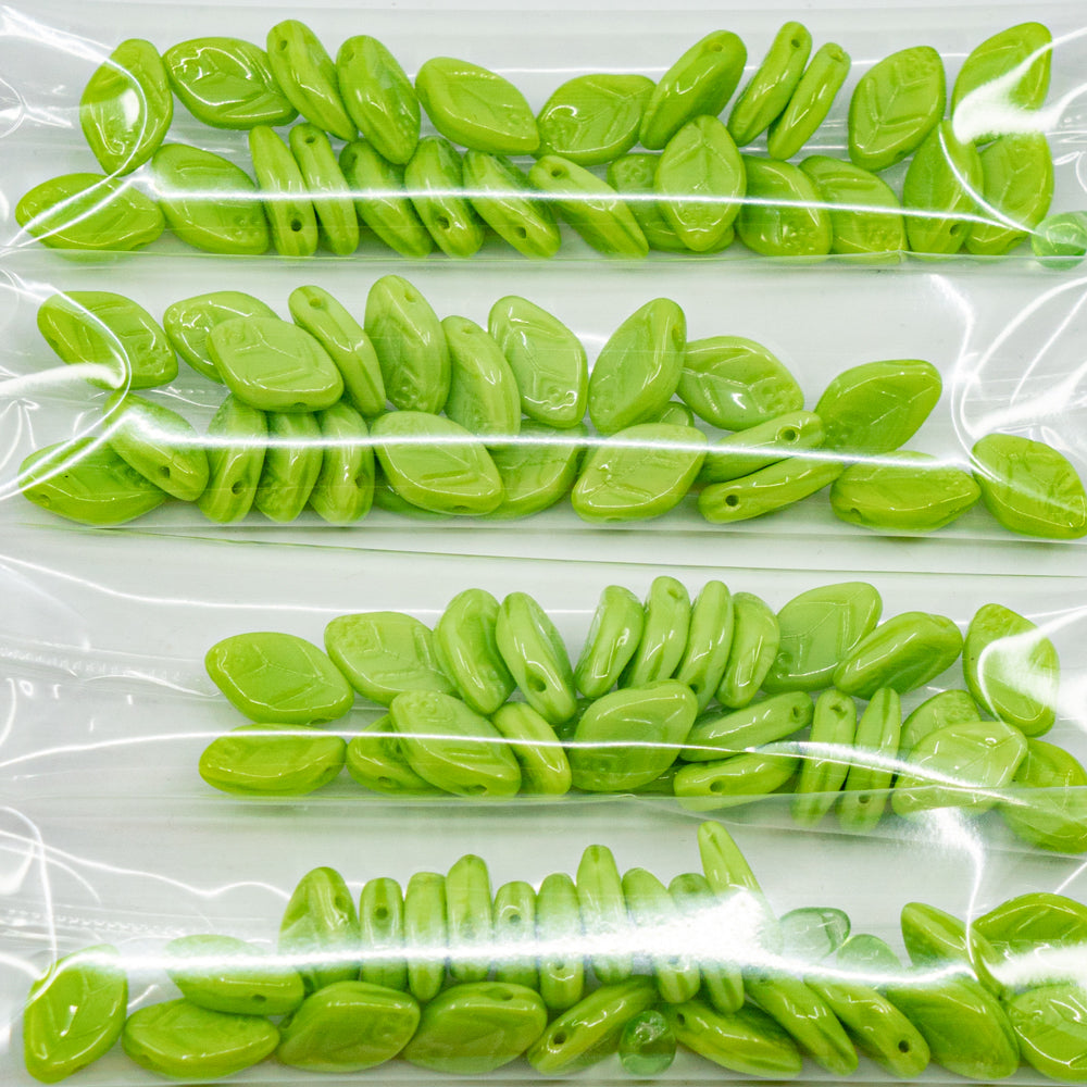 OUTLET 10 grams Leaf Beads, 12 x 8 mm, Opaque Green (53200), Glass, Czech Republic