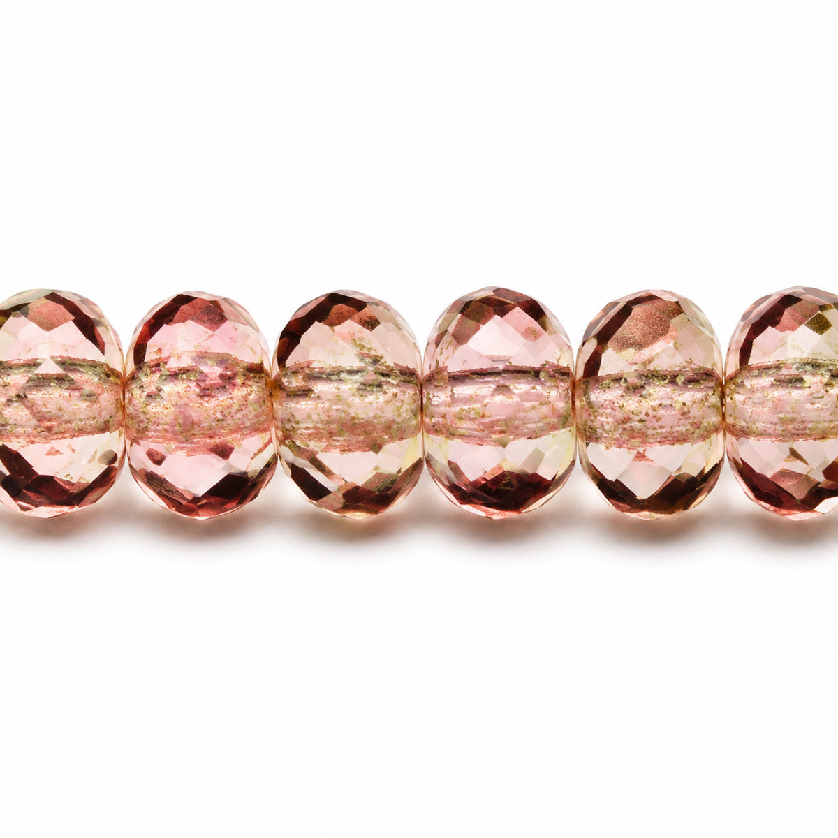 Special Cut Faceted Fire Polished Beads, Mixed Green Pink (57701), Glass, Czech Republic