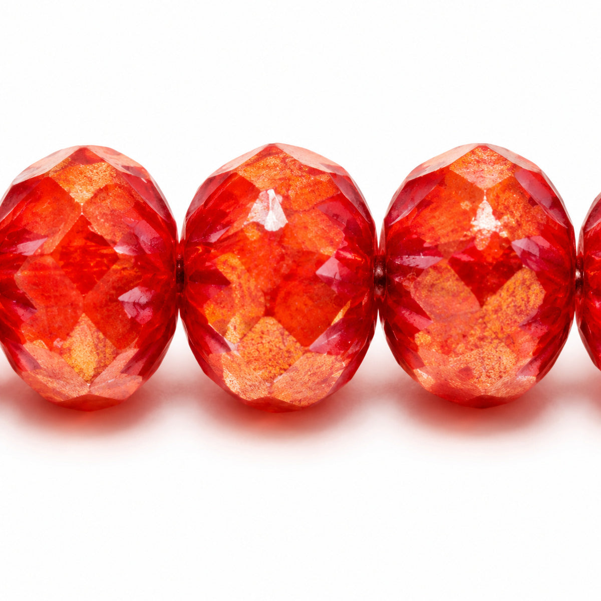 Spiral Rondelle Faceted Fire Polish Beads, Orange Luster Red Full Coated Pink Lined (96028-14495-54321), Glass, Czech Republic