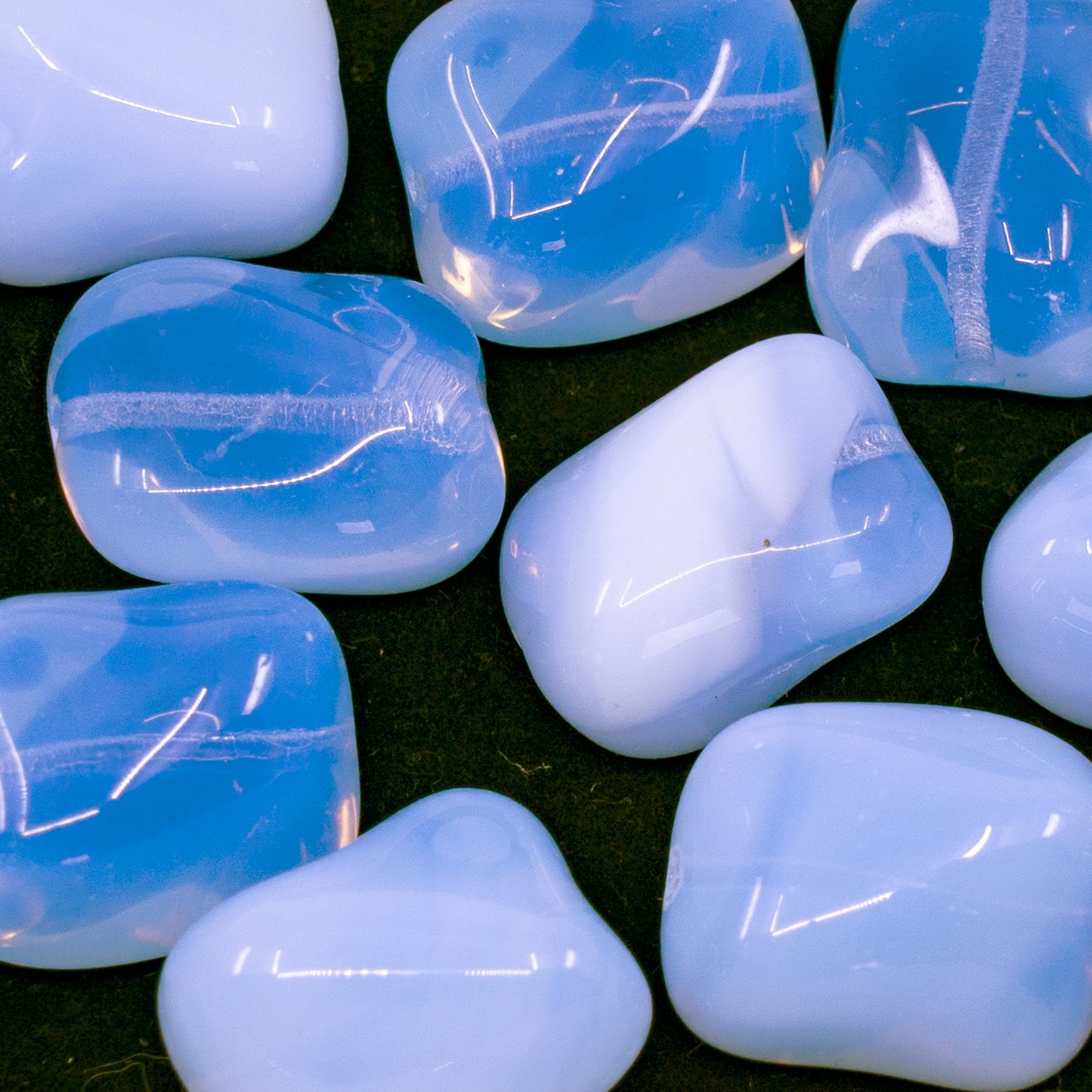 OUTLET 250g/50g Stone-Like Shaped Beads, 18 x 15 mm, Opal Light Blue Violet (21210), Glass, Czech Republic