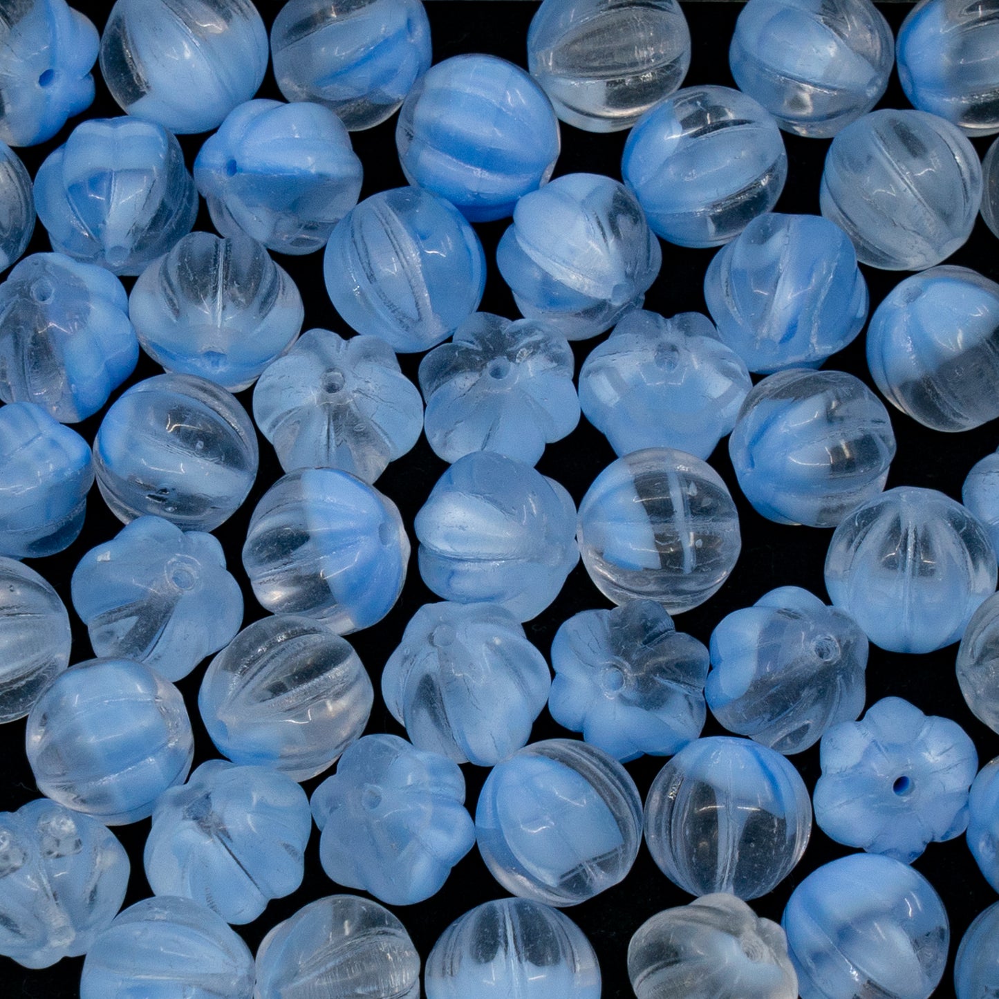 OUTLET 10 grams Melon Beads, 8 x 8 mm, Crystal Blue Mixed Glass (36018), Glass, Czech Republic