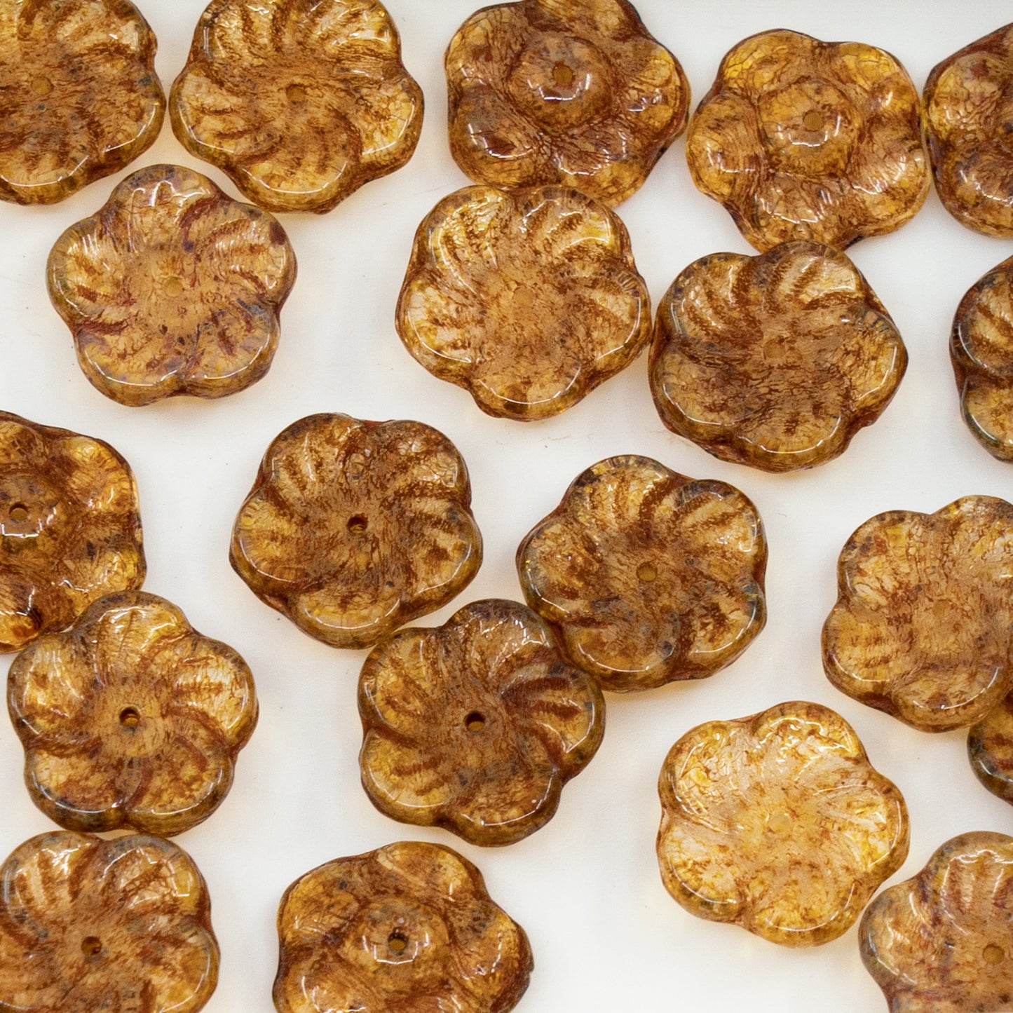 OUTLET 250g/50g Flat Flower Beads, 12 x 12 mm, Crystal Travertin (00030-86800), Glass, Czech Republic