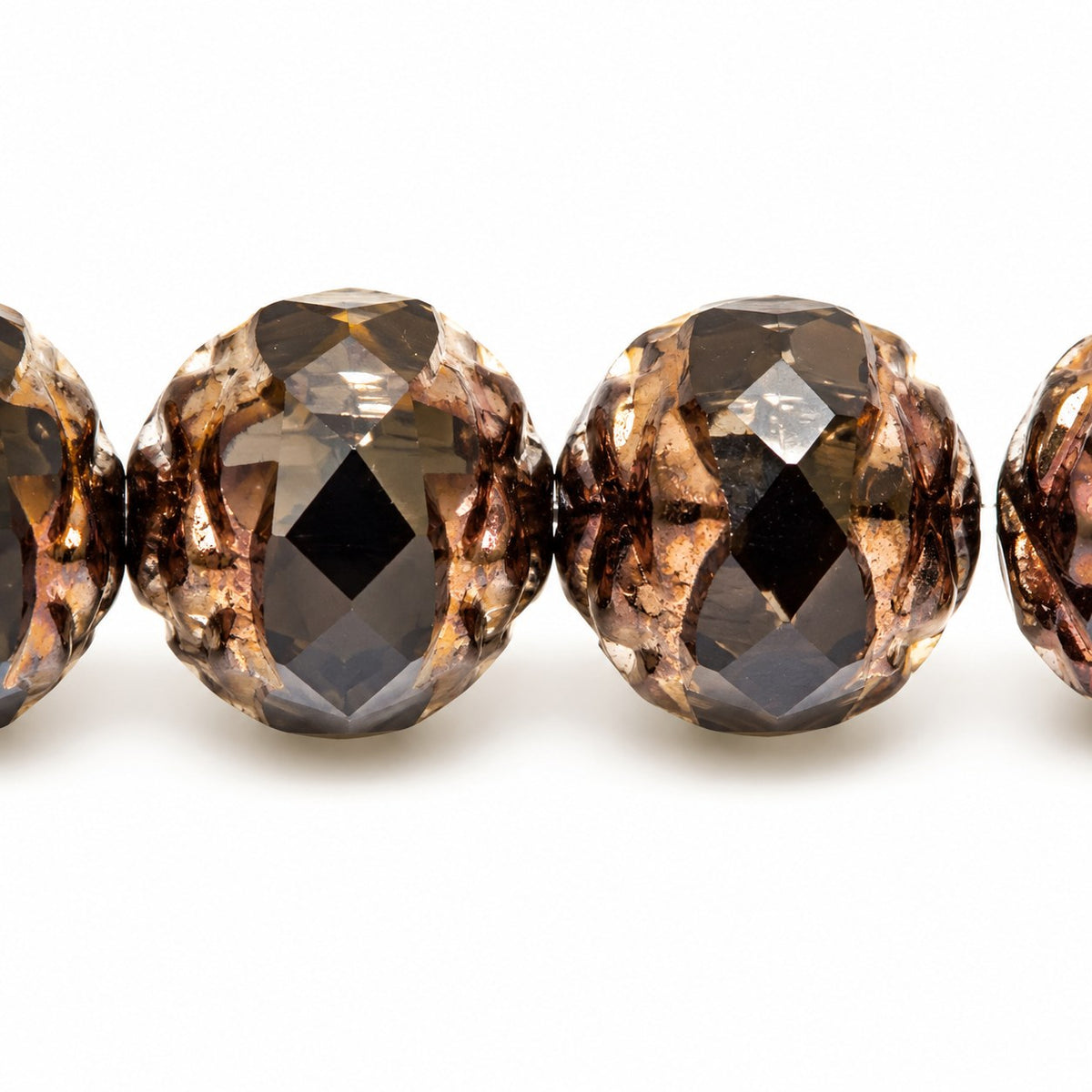 Faceted Fire Polished Beads Special Cut, Black Bronze (23980-14415), Glass, Czech Republic