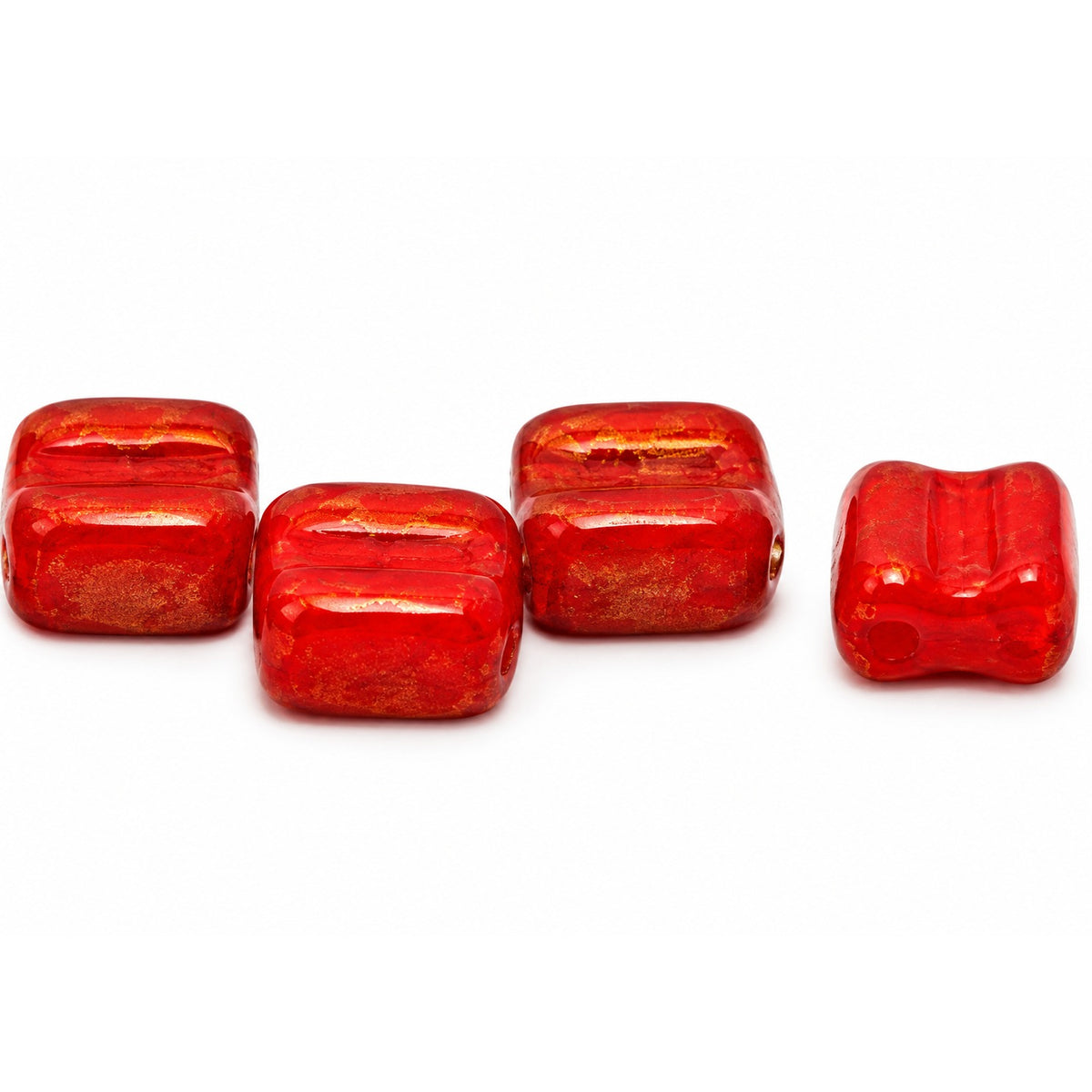 Silky 2-Hole Square Beads, Red Terracotta Red (93190-15495), Glass, Czech Republic