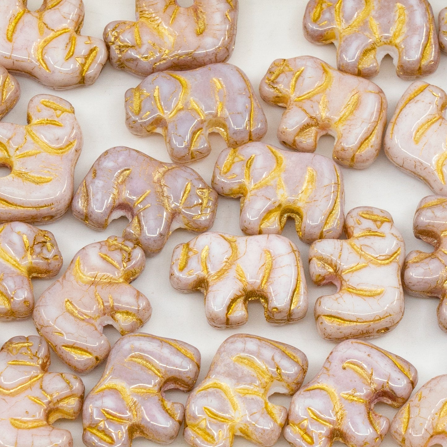 OUTLET 250g/50g Small Elephant Beads, 15 x 11 mm, White Luster Lila Gold Lined (02010-14494-54302), Glass, Czech Republic