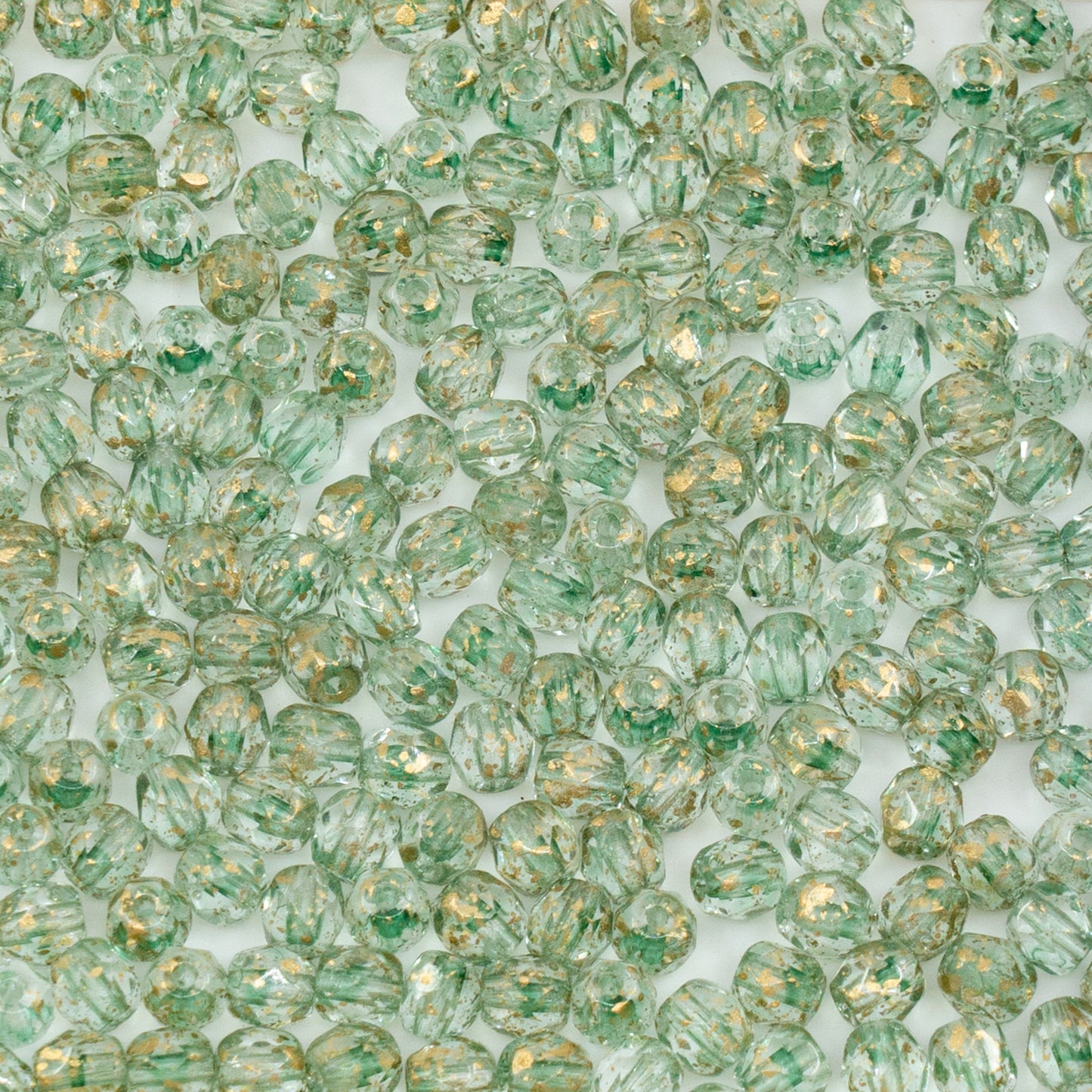 OUTLET 50g Faceted Round Fire Polished Beads, 4 x 4 mm, Green Gold (), Glass, Czech Republic