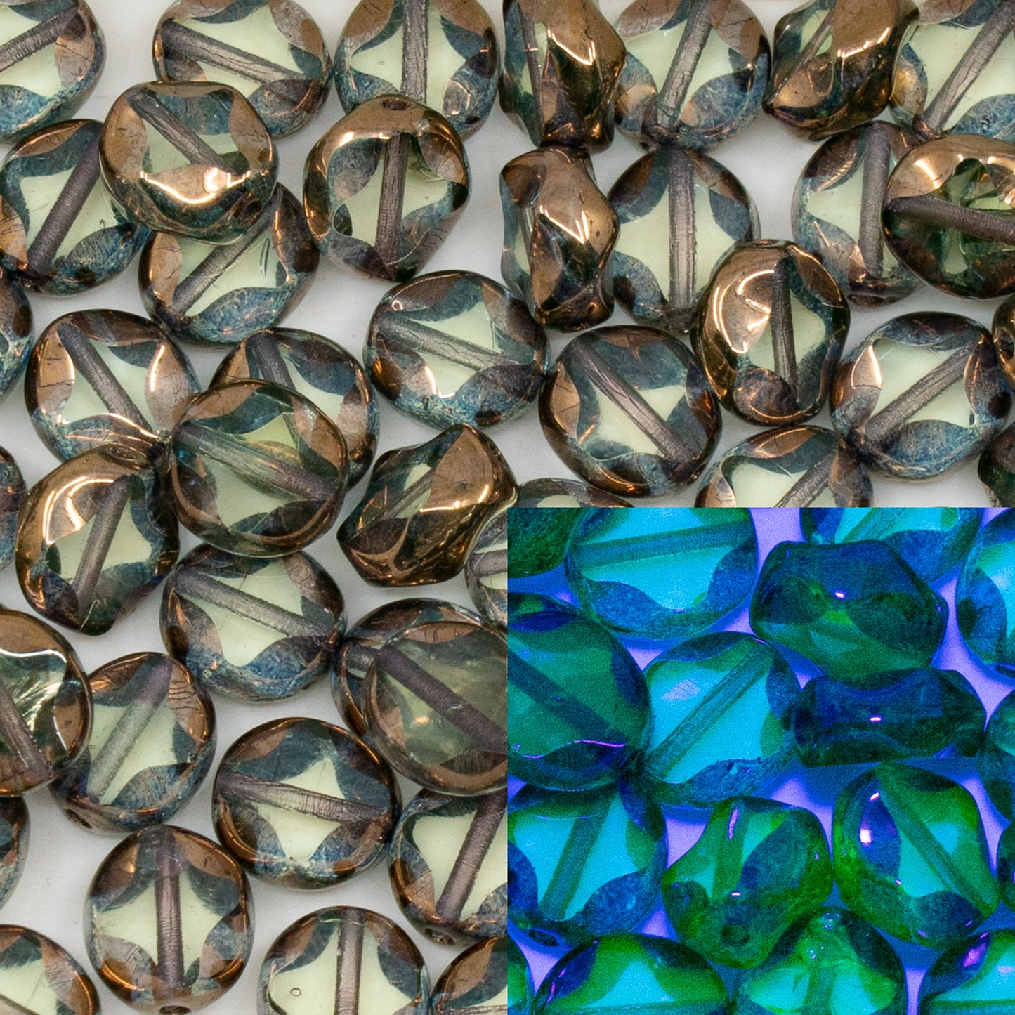 OUTLET 10 grams Table Cut Oval Beads, 9 x 8 mm, Transparent Yellow Bronze (80130-14415), Glass, Czech Republic