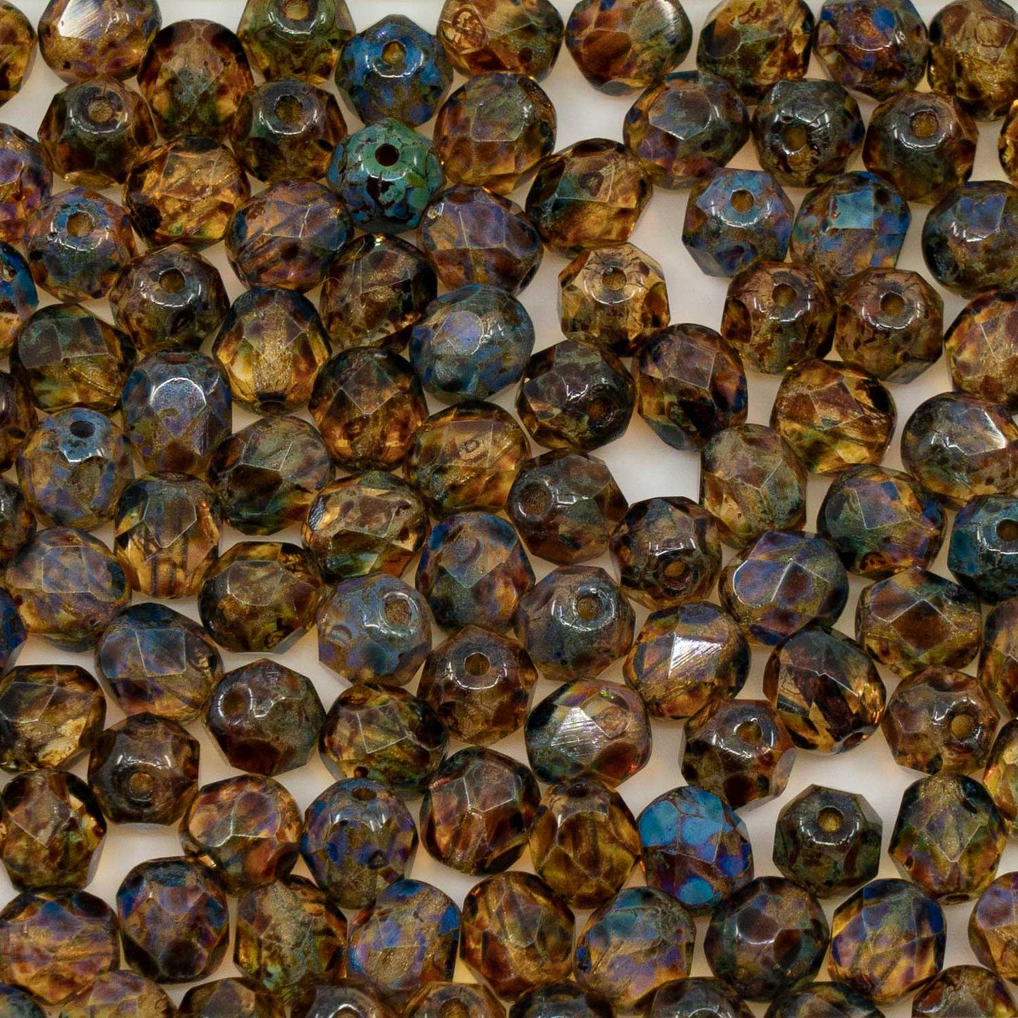 OUTLET 250g Faceted Fire Polished Round Beads, 6 x 6 mm, Mixed Blue Crystal Travertin (30051-86800), Glass, Czech Republic