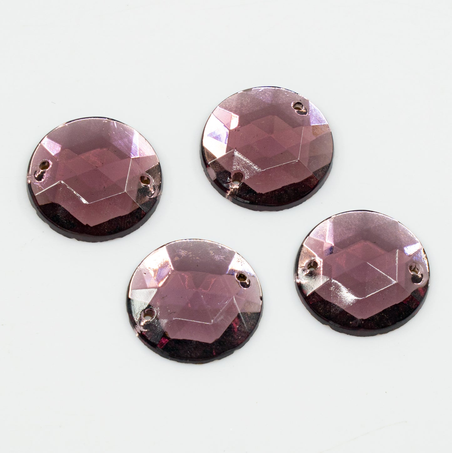 アウトレット 10グラム プレスカボション(穴なし)、21 x 21 mm、アムシスト F 2穴ルー(amthyst-F-2hole-rou)、ガラス、チェコ共和国