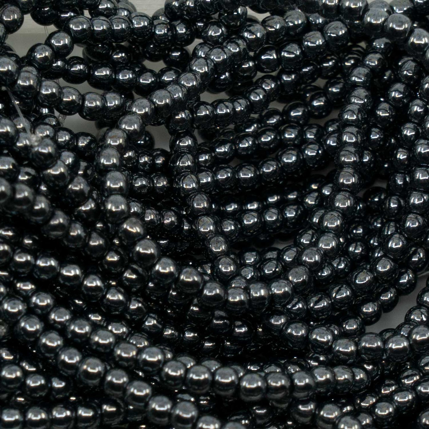 OUTLET Round Druck Beads, 3 x 3 mm, Black Hematite (23980-14400), Glass, Czech Republic
