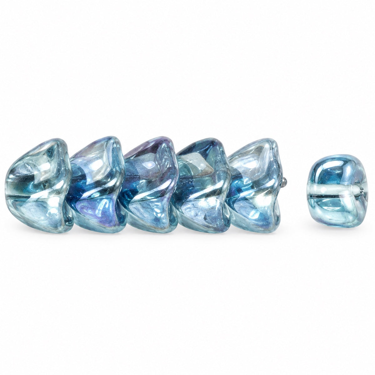 Dome Beads With Middle Hole, Crystal Luster Blue Full Coated (00030-14464), Glass, Czech Republic