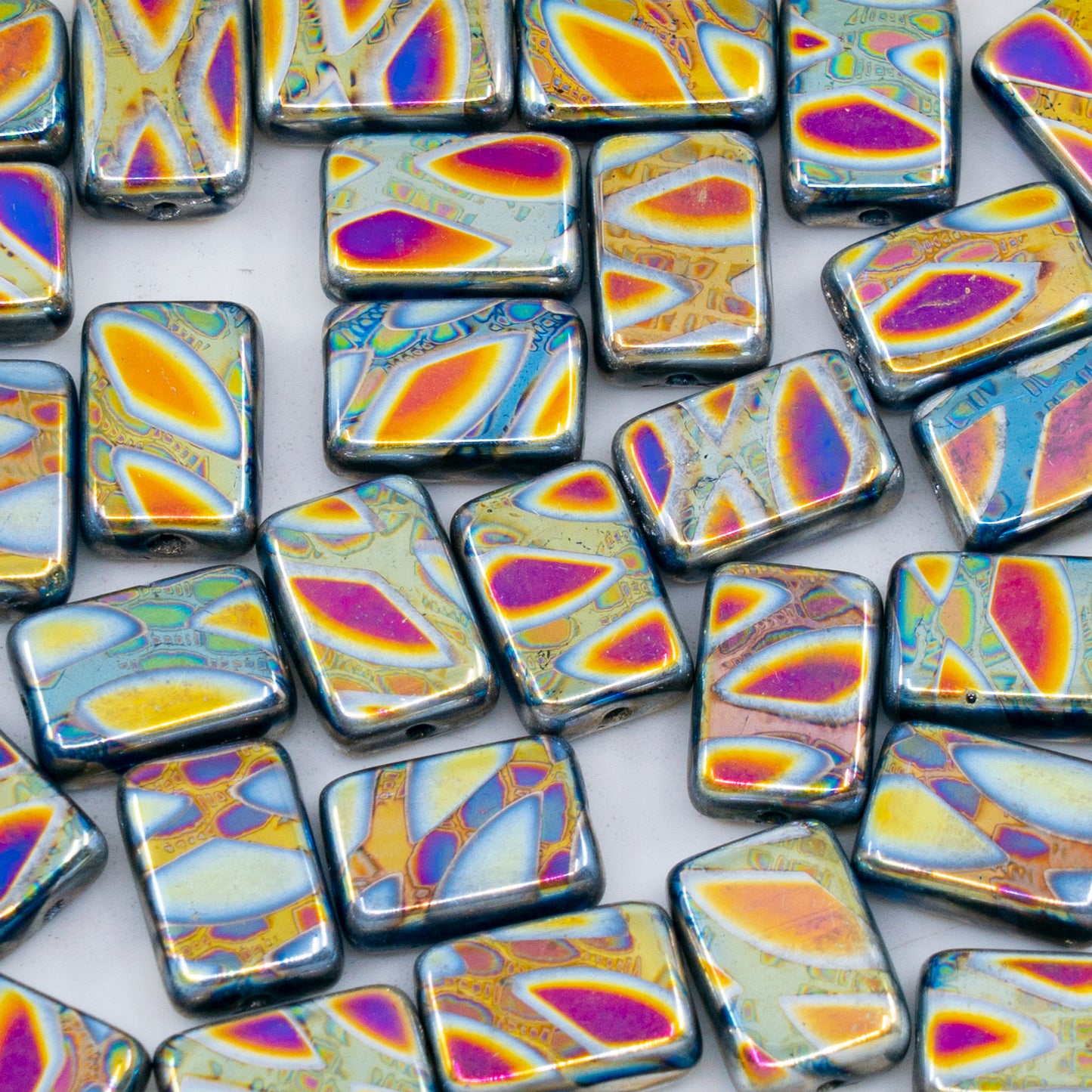 OUTLET 250g/50g Flat Rectangle Beads, 12 x 8 mm, Batika Mixed Colors 211 (BATIKA-MIX-211), Glass, Czech Republic