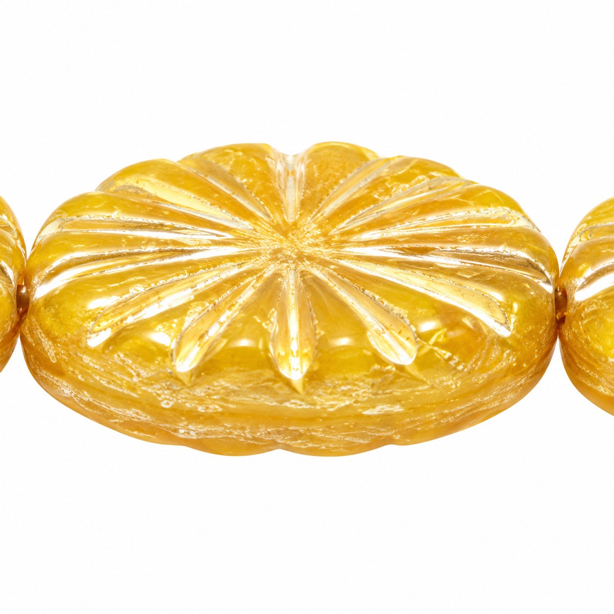 Flat Oval Pressed Glass Beads With Rays, 81220 Gold Lined (81220-54202), Glass, Czech Republic