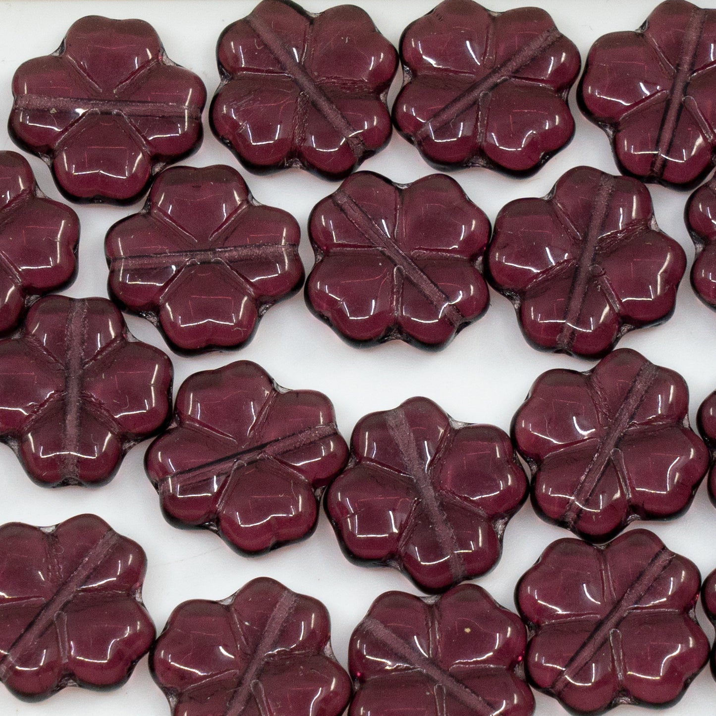 OUTLET 10 grams 4-Leaf Clover Beads, 15 x 15 mm, Amethyst (20060), Glass, Czech Republic