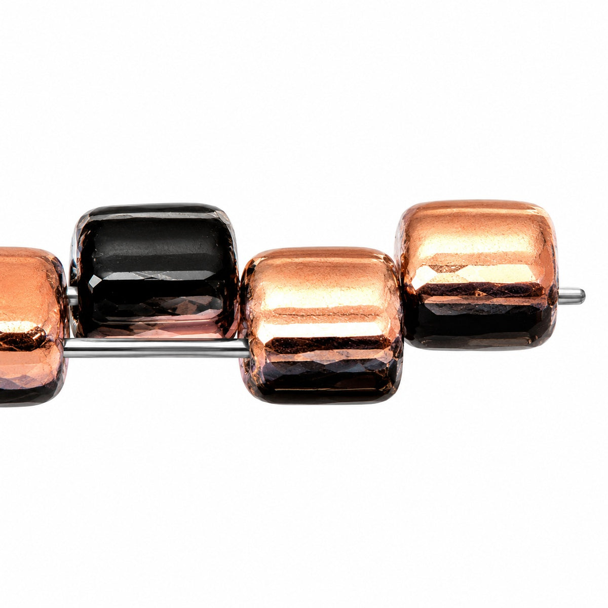 2-Hole Square Beads, Black Rose Gold Capri (23980-27101), Glass, Czech Republic