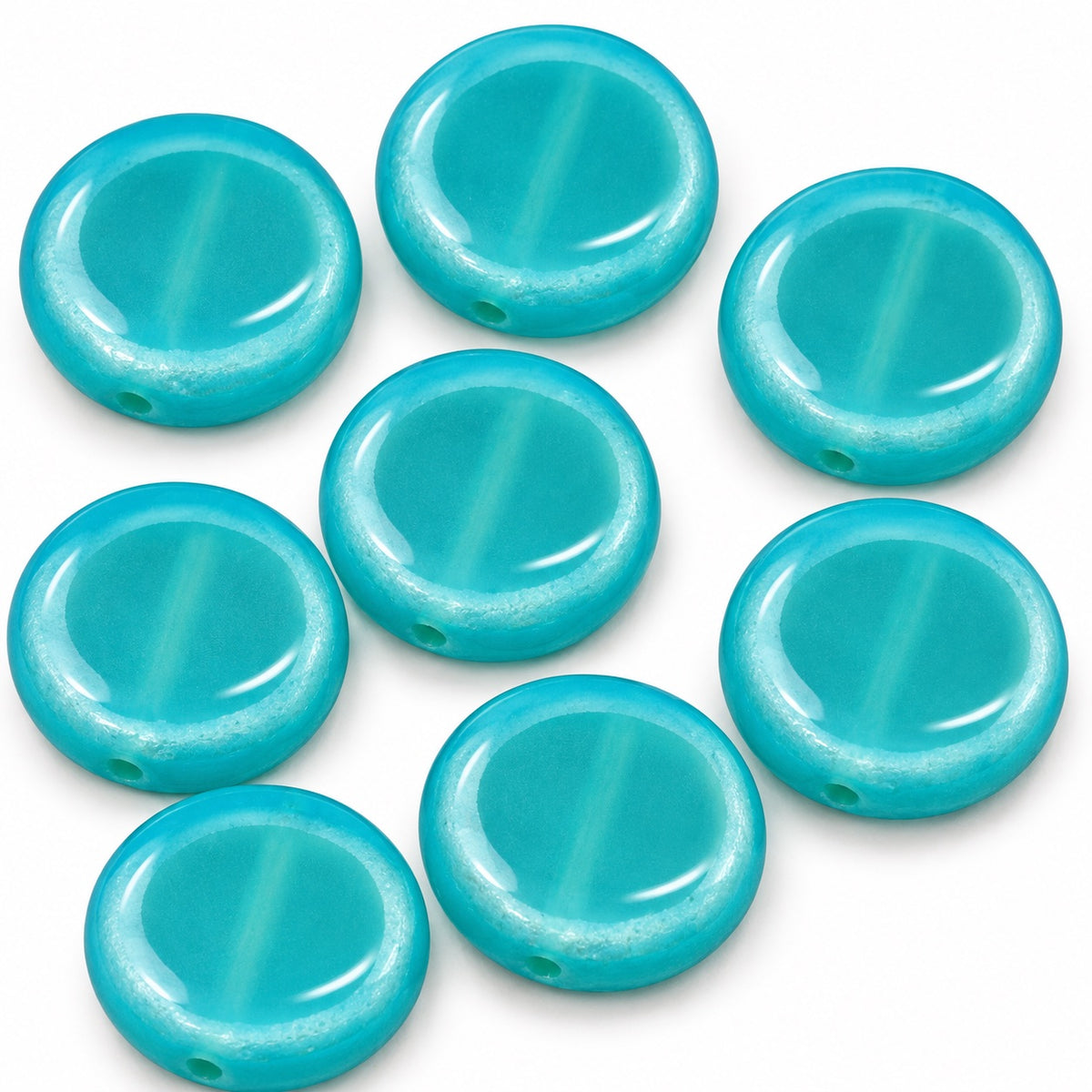 Flat Round Coin Beads, Opal Aqua (61000), Glass, Czech Republic