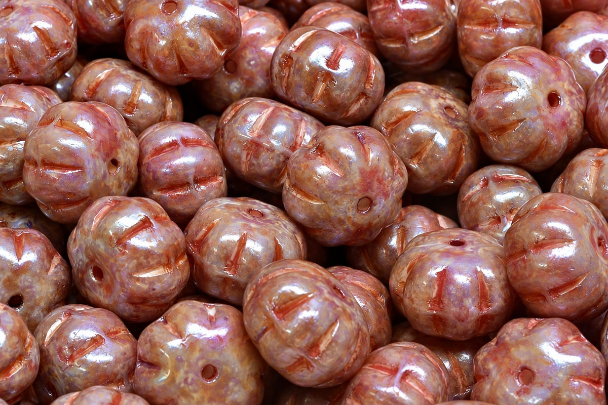 Pumpkin Beads, White Red Picasso (R2932-43400), Glass, Czech Republic