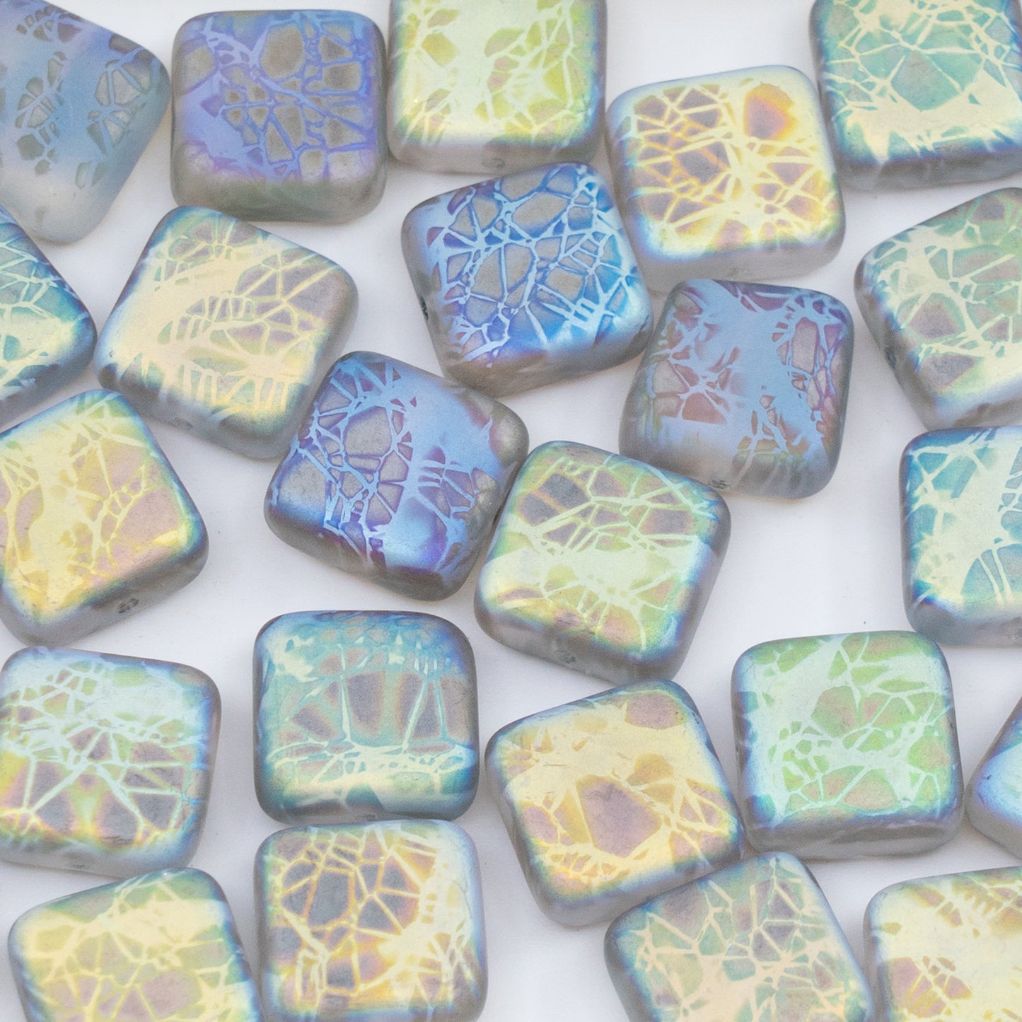 OUTLET 250g/50g Square Beads, 10 x 10 mm, Batika Mixed Colors 227 (BATIKA-MIX-227), Glass, Czech Republic