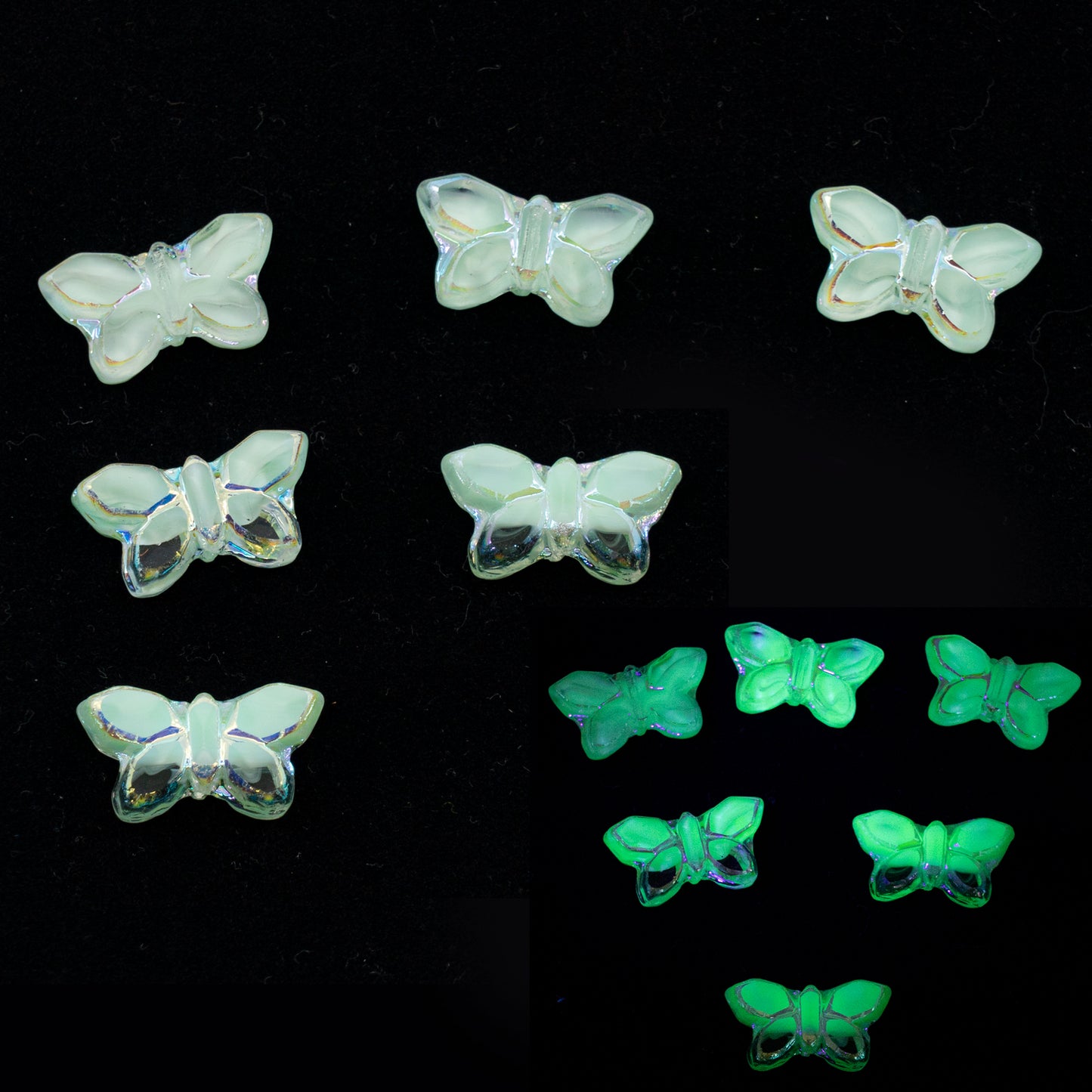 OUTLET 5 grams Table Cut Butterfly Beads, 20 x 12 mm, Teal Ab 2X (56218-AB-2x), Glass, Czech Republic