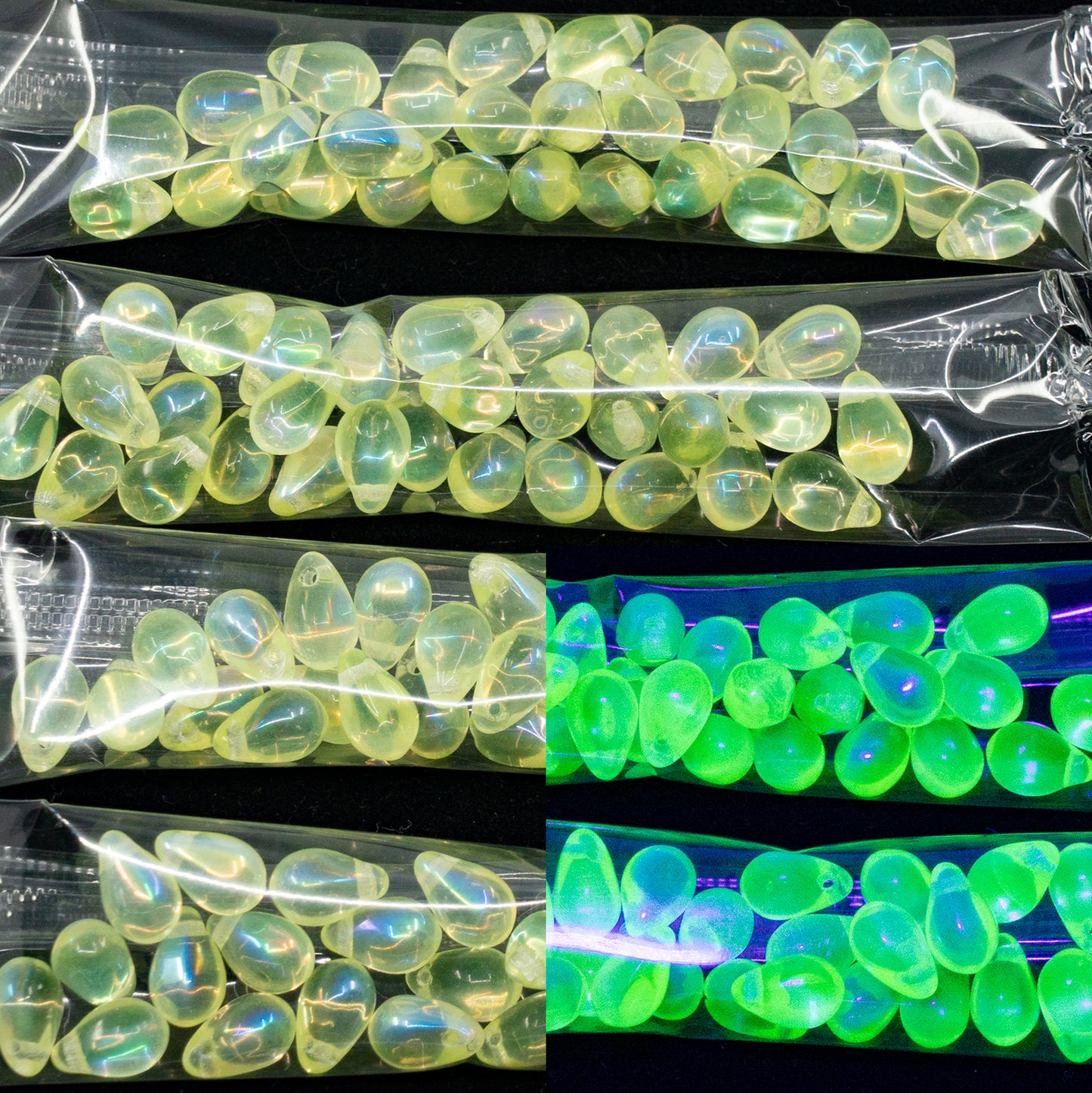 OUTLET grams Drop Beads, 6 x 9 mm, Transparent Yellow Ab (80130-28701), Glass, Czech Republic