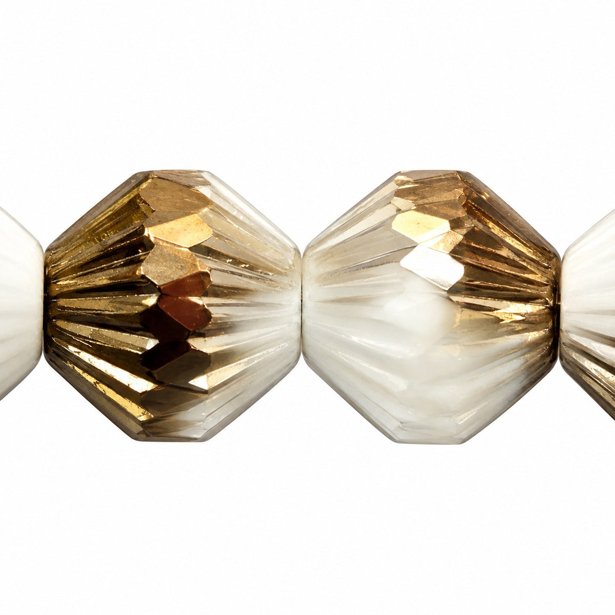 Fire Polished Faceted Lanthern Beads, Chalk White Crystal Bronze Capri (03000-22601), Glass, Czech Republic