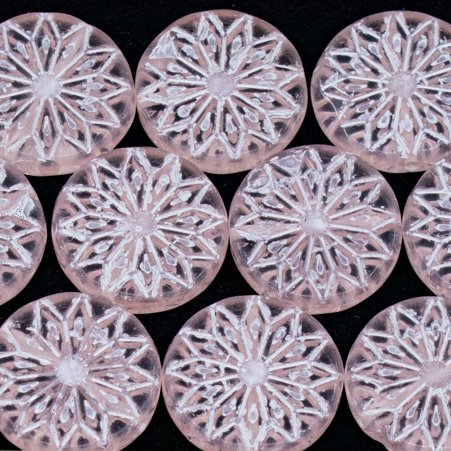 OUTLET 250g/50g Origami Flower Beads, 18 x 18 mm, Transparent Pink White Lined (70100-46401), Glass, Czech Republic