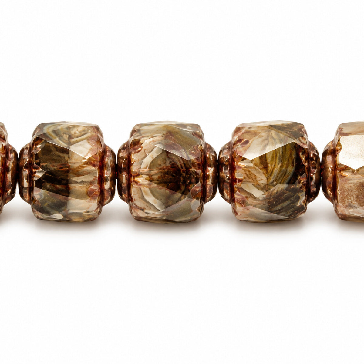 Cathedral Faceted Fire Polished Beads, X3020 Bronze (x3020-14415), Glass, Czech Republic
