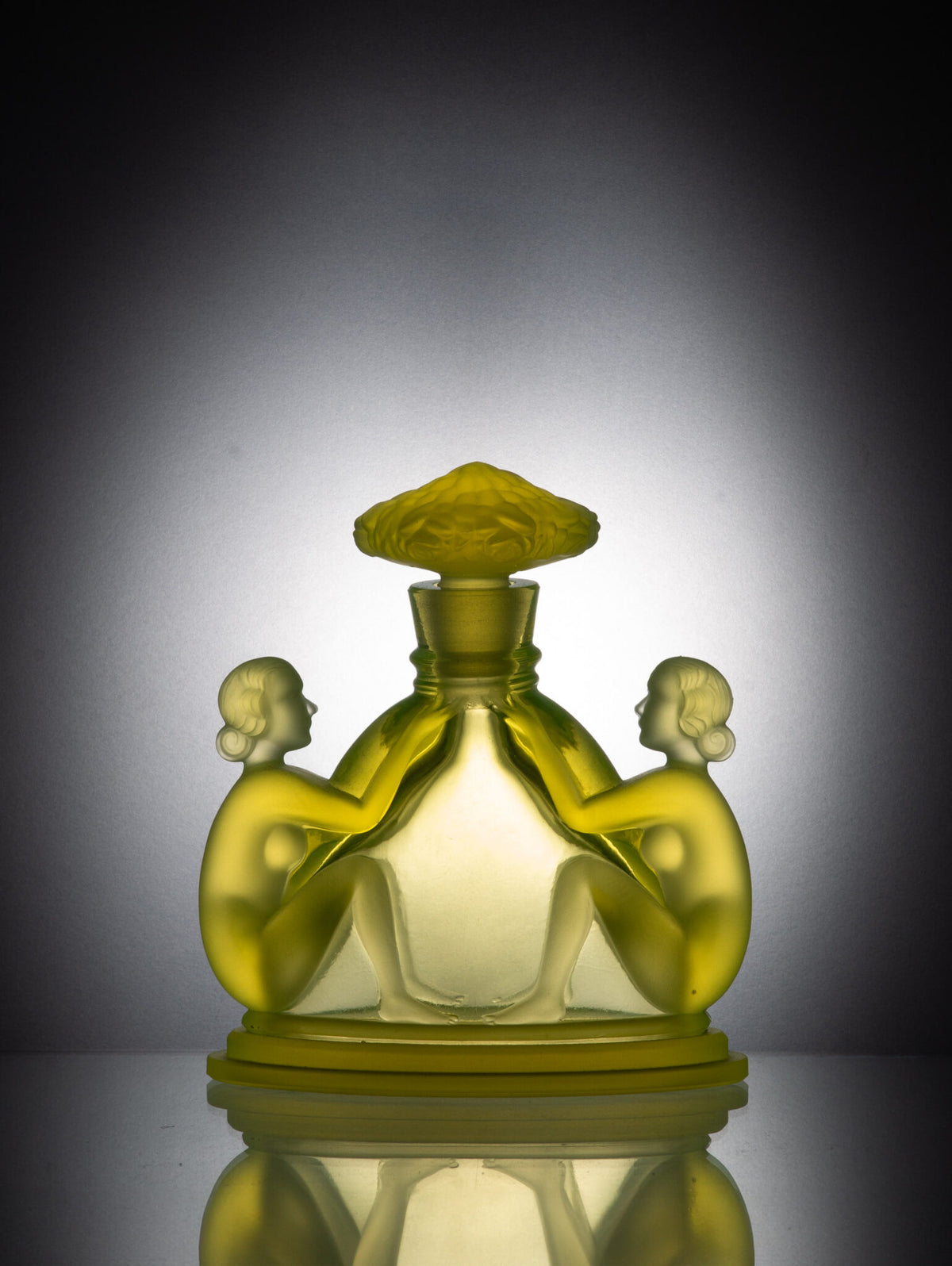 Seated Women Perfume Bottle – Uranium Art Glass, Czech Republic, OUTLET