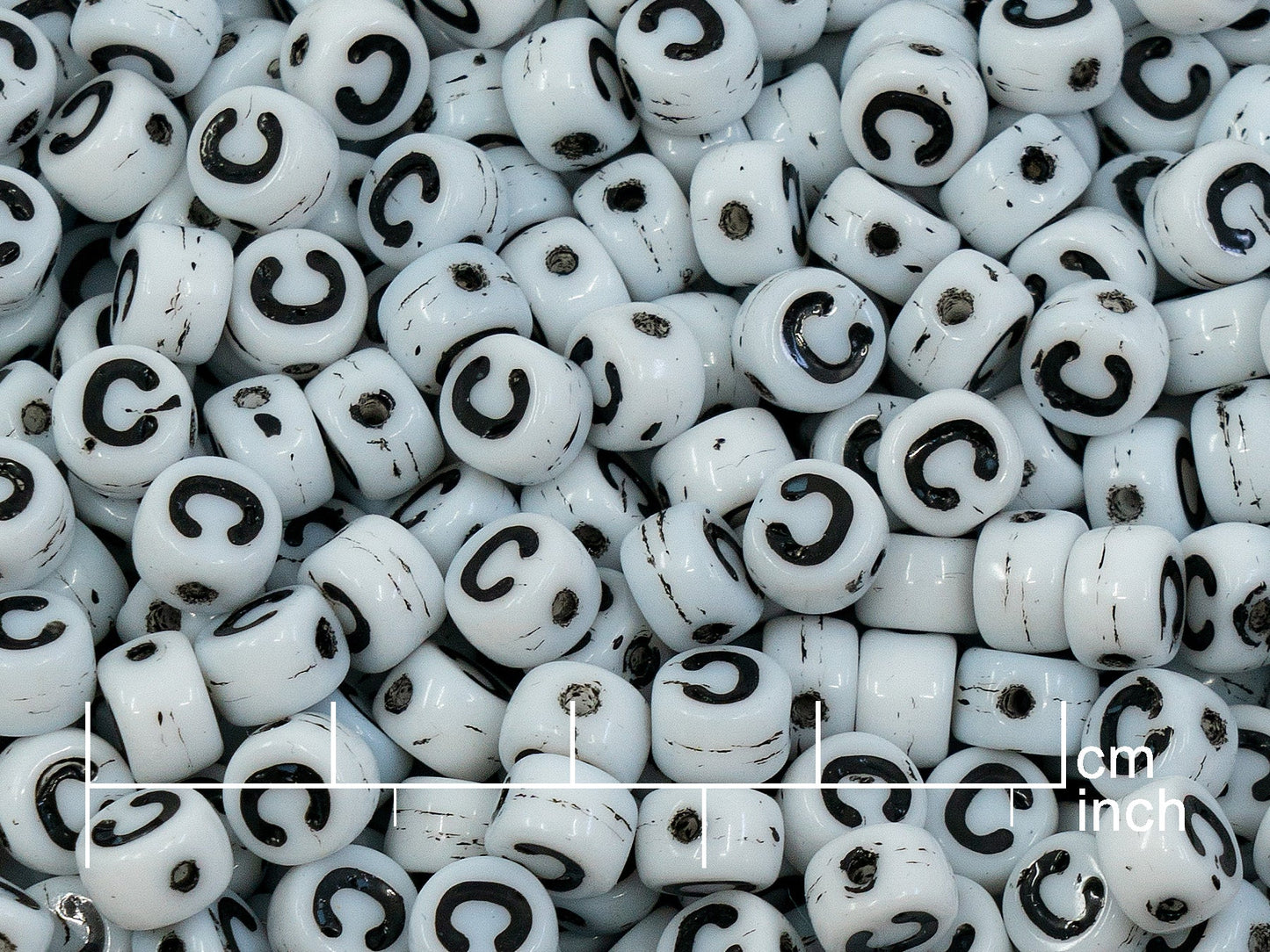 OUTLET 250g Pressed Czech Glass Letter Number Beads, 6 x 6 mm, (c), White Black Lined, Glass, Czech Republic