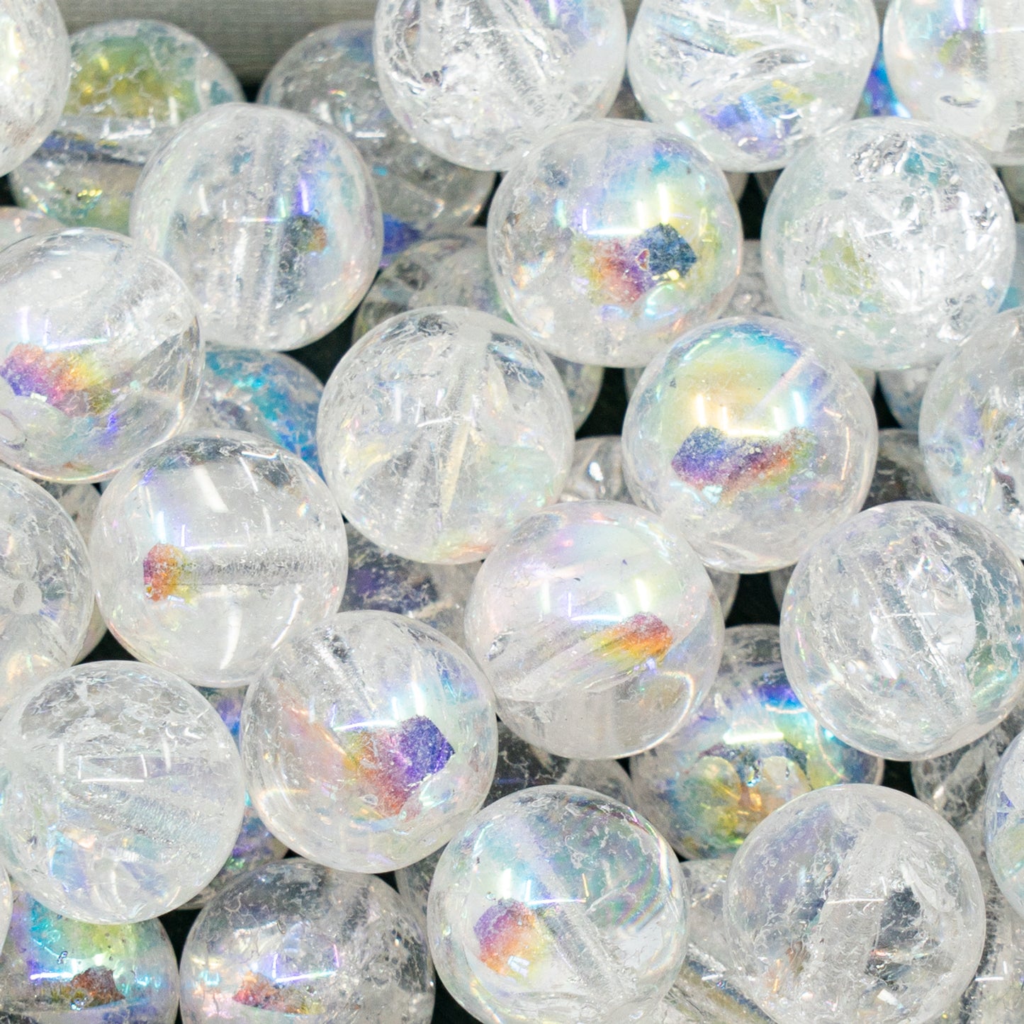 アウトレット 250g ラウンドドラックビーズ、12 x 12 mm、クリスタルクラックアブ(00030-85500-28701)、ガラス、チェコ共和国