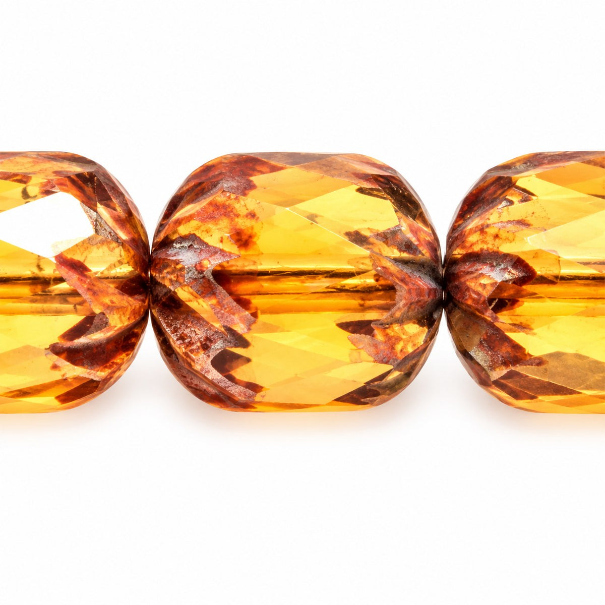 Faceted Fire Polished Beads Special Cut, Transparent Orange Stain Strong (10060-86805), Glass, Czech Republic