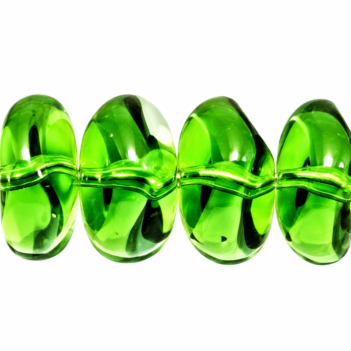 Pressed Rondelle Beads, Green Transparent (50040), Glass, Czech Republic