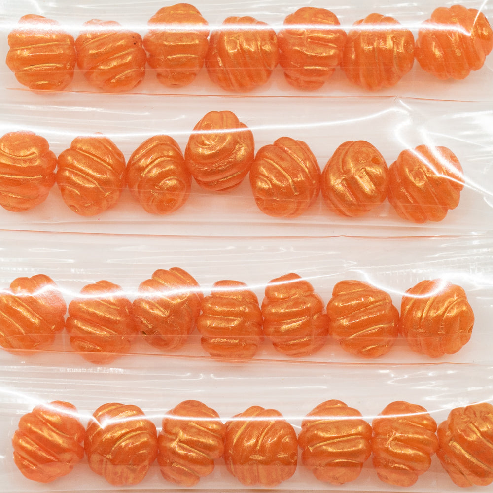 OUTLET 10 grams Lined Oval Beads, 12 x 10 mm, Orange Dristex Gold Splash (96010-D0101), Glass, Czech Republic