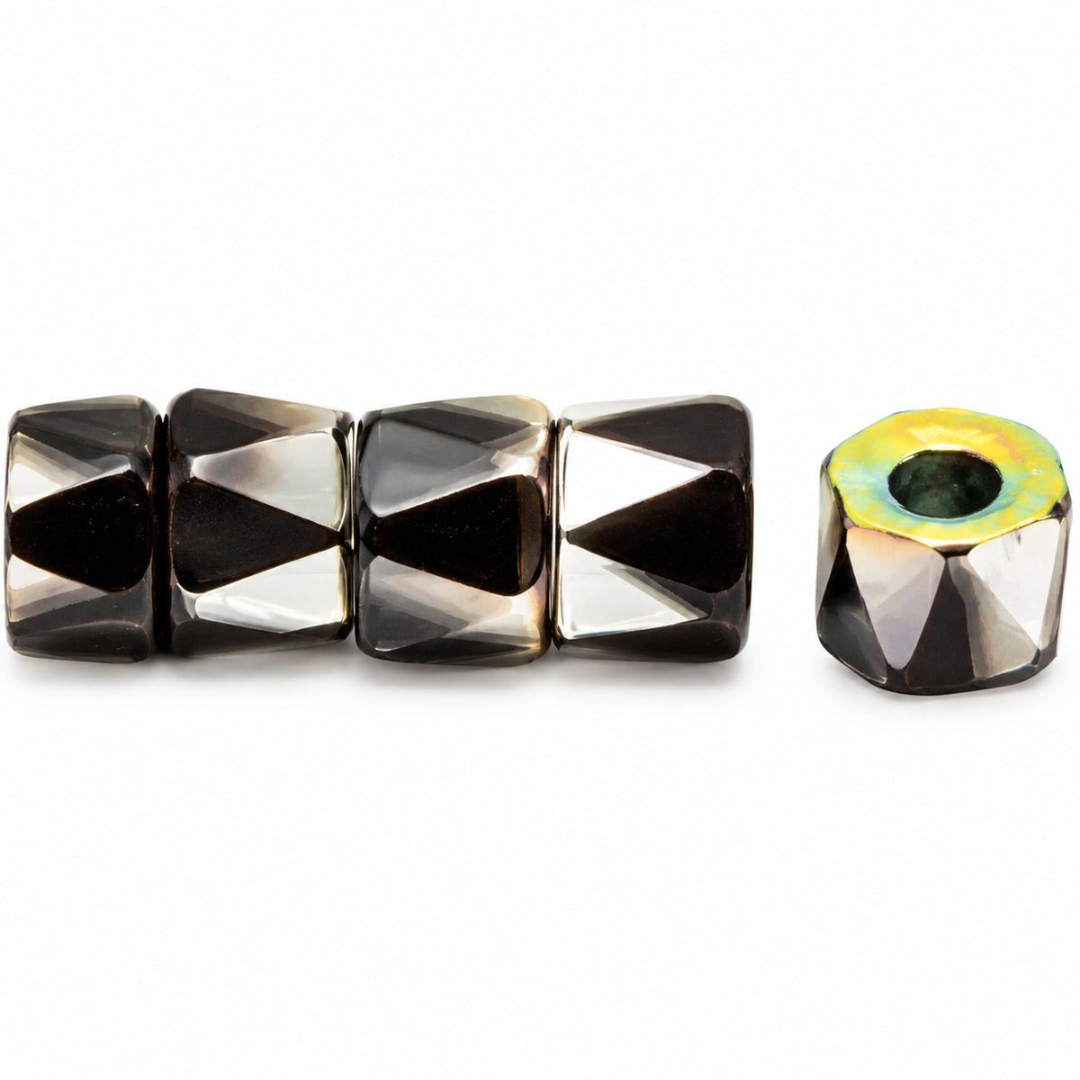 Faceted Oval Beads Special Cut, Black Crystal Vitrail Medium Coating (23980-28101), Glass, Czech Republic