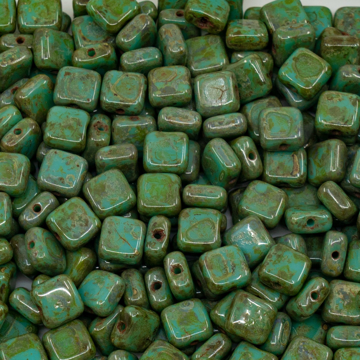 OUTLET 250g/50g Pressed Beads Square, 6 x 6 mm, Turquoise Travertin (63130-86800), Glass, Czech Republic