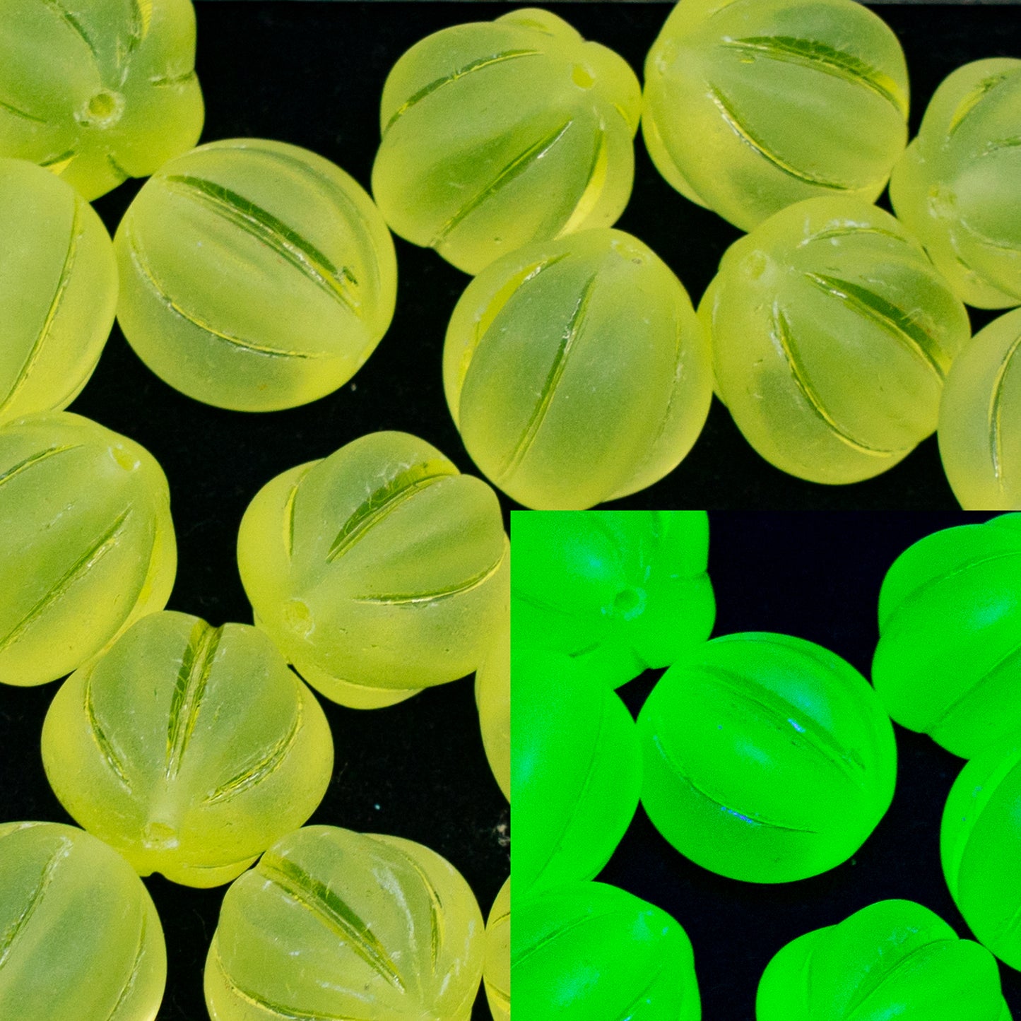 OUTLET 250g/50g Melon Beads, 14 x 14 mm, Transparent Yellow Matte (80130-84100), Glass, Czech Republic