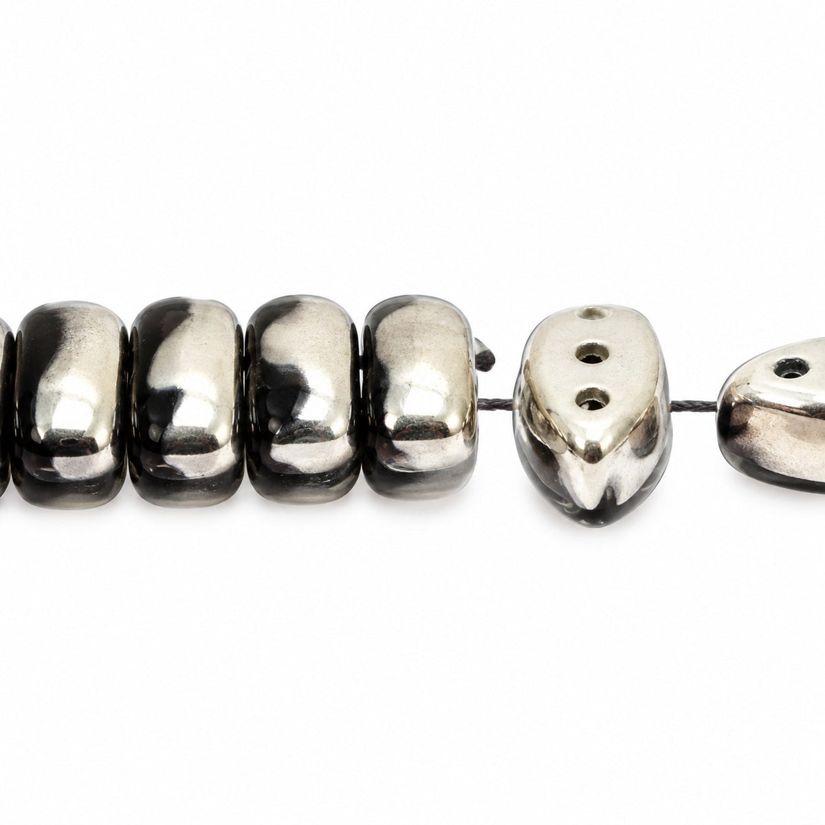 3-Hole Pressed Oval Beads, Black Crystal Silver Half Coating (23980-27001), Glass, Czech Republic