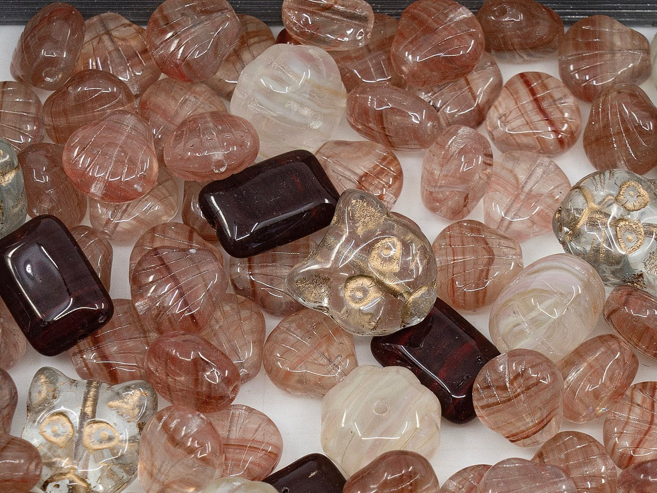 OUTLET Mix Of Unique Czech Bohemia Glass Pressed Beads, mm, Glass, Czech Republic