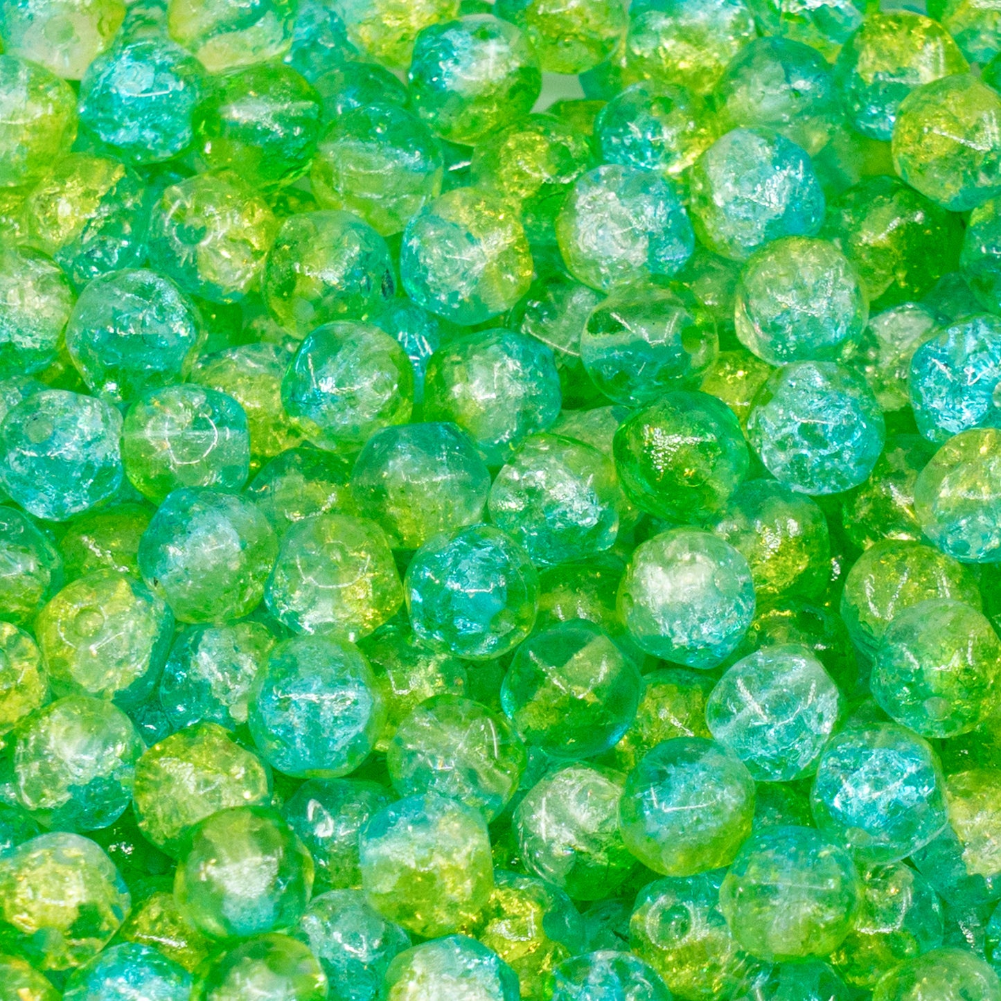 奥特莱斯 250克英式圆形切割珠,6 x 6毫米,水晶裂纹黄绿色透明染色 (00030-85500-48010),玻璃,捷克共和国