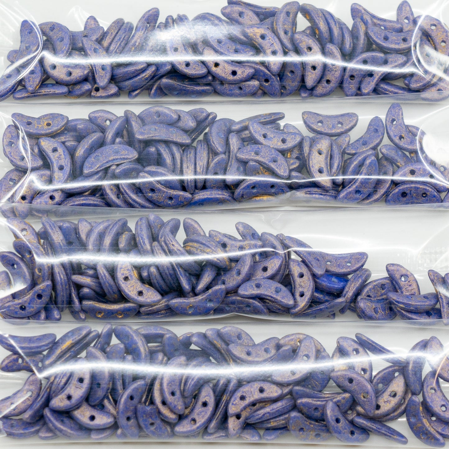 OUTLET 10 grams Crescent 2-Hole Moon Shape Beads, 3 x 10 mm, Purple Gold (purple-gold), Glass, Czech Republic