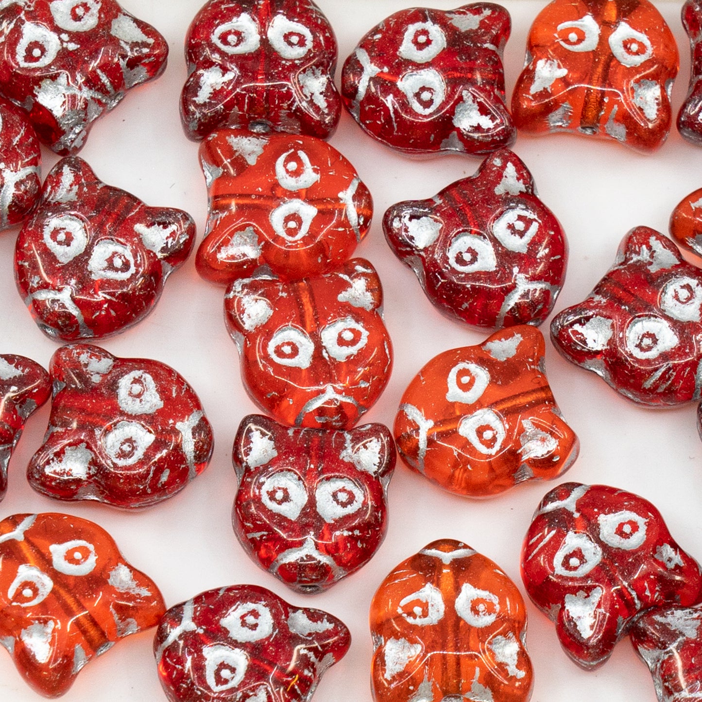 OUTLET 10 grams Cat Muzzle Beads, 13 x 13 mm, Transparent Orange Silver Lined (90030-54301), Glass, Czech Republic