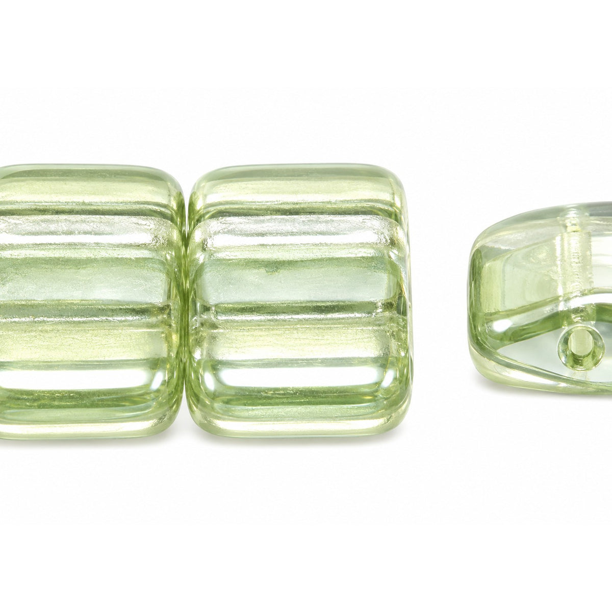 Rectangle 2-Hole Beads, Crystal Luster Green Full Coated (00030-14457), Glass, Czech Republic