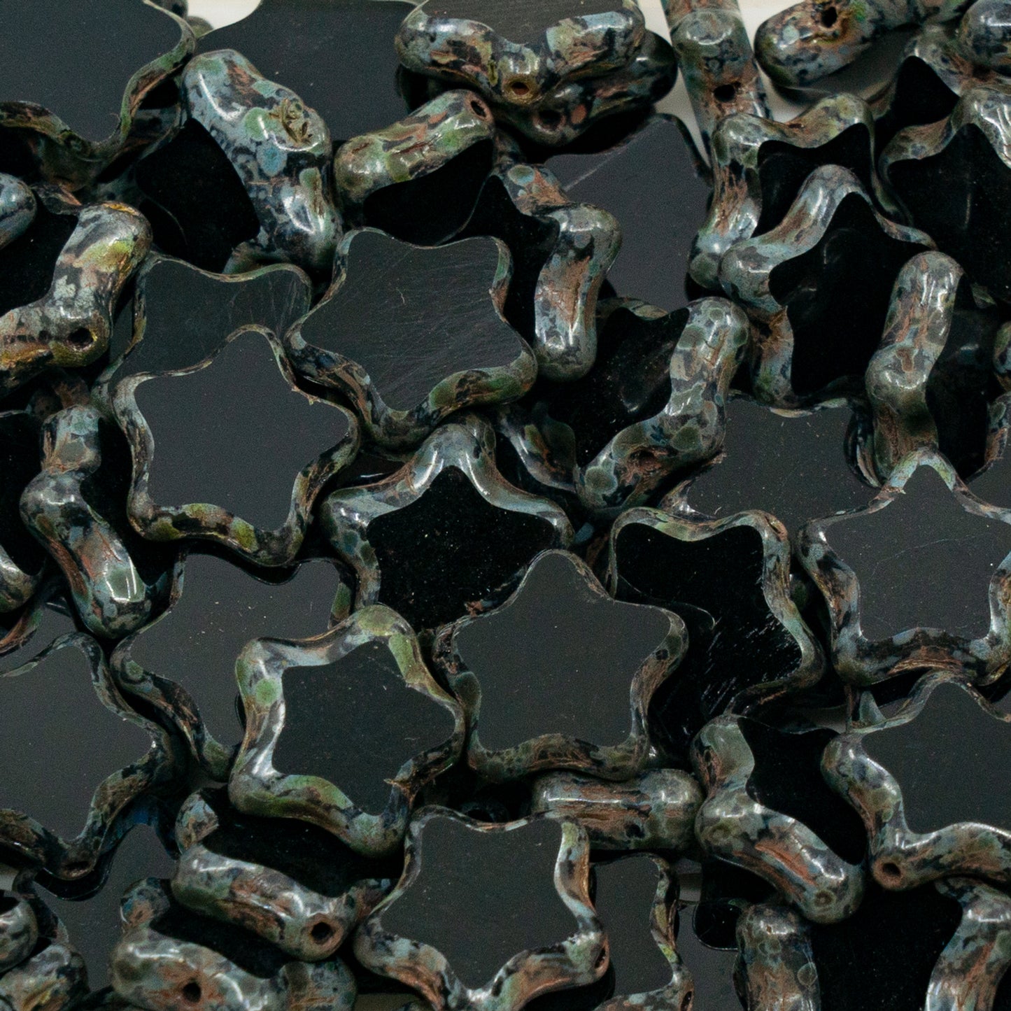 OUTLET 250g Table Cut Star Beads, 12 x 12 mm, Black Travertin (23980-86800), Glass, Czech Republic