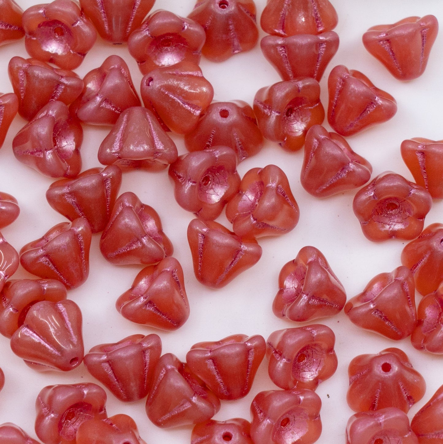 OUTLET 250g/50g Bell Flower Beads, 8 x 10 mm, Opal Pink Pink Lined (71010-54321), Glass, Czech Republic