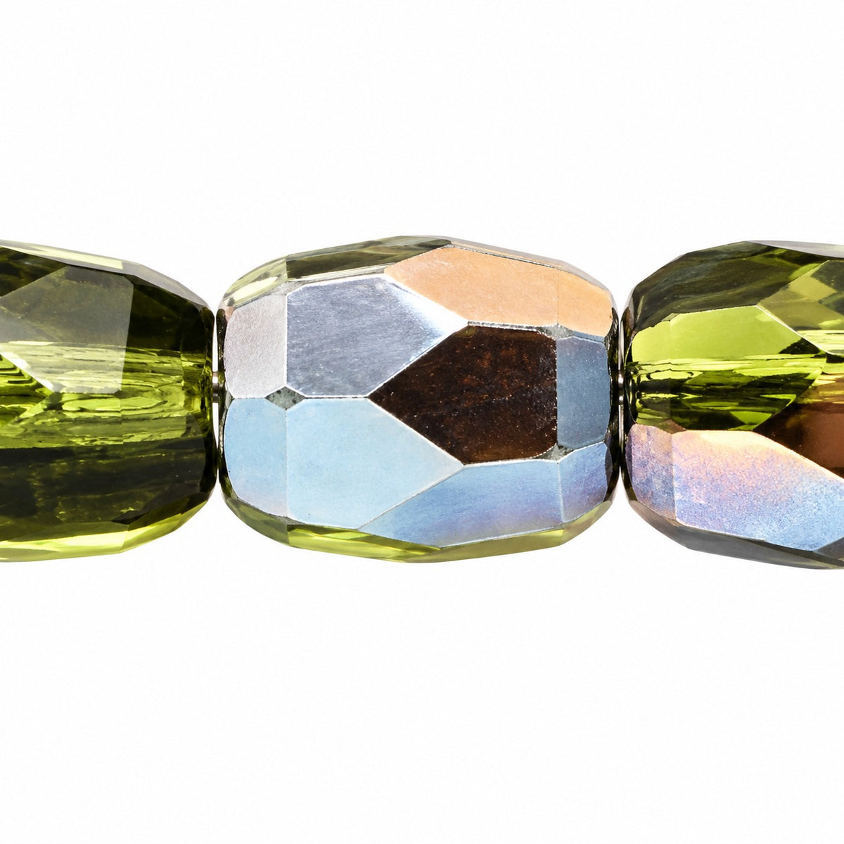Faceted Fire Polished Beads Special Cut, Transparent Green 27637 (50230-27637), Glass, Czech Republic