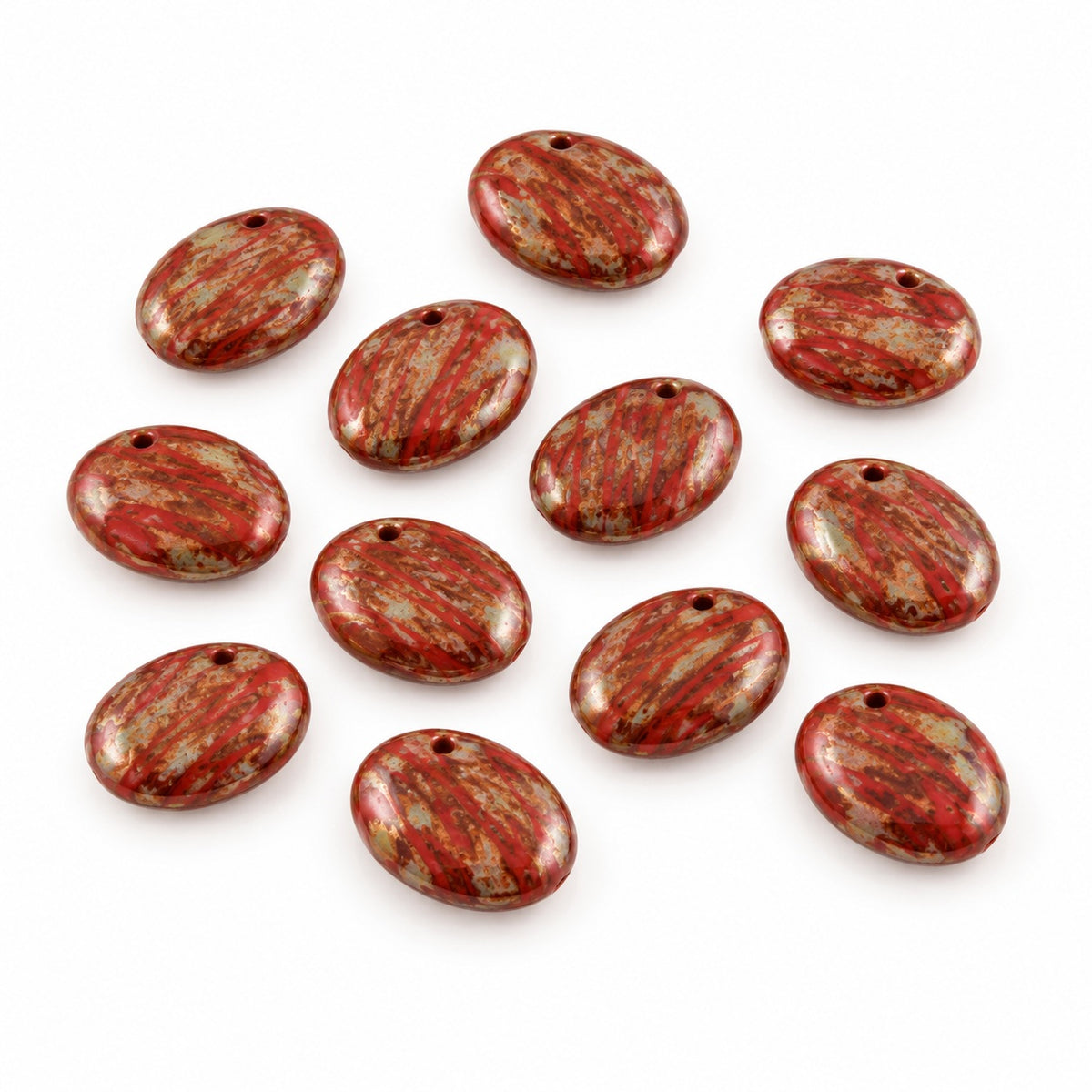 Oval Lentil Beads, Red Stain Strong (93190-86805), Glass, Czech Republic